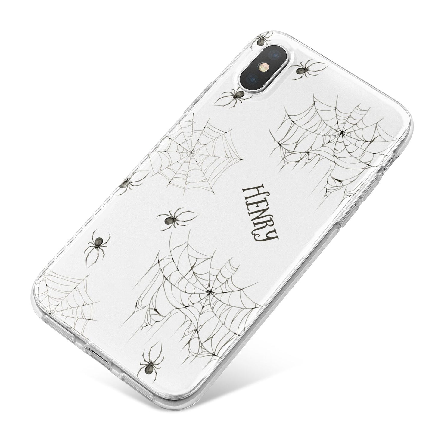 Spooky Spiders Webs Personalised iPhone X Bumper Case on Silver iPhone