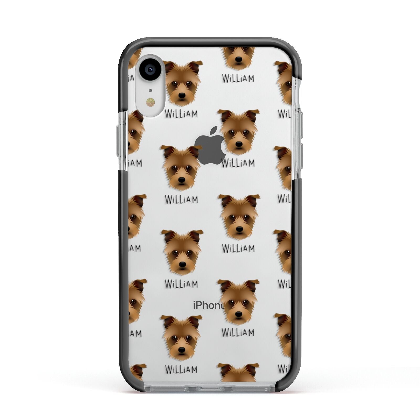 Sporting Lucas Terrier Icon with Name Apple iPhone XR Impact Case Black Edge on Silver Phone