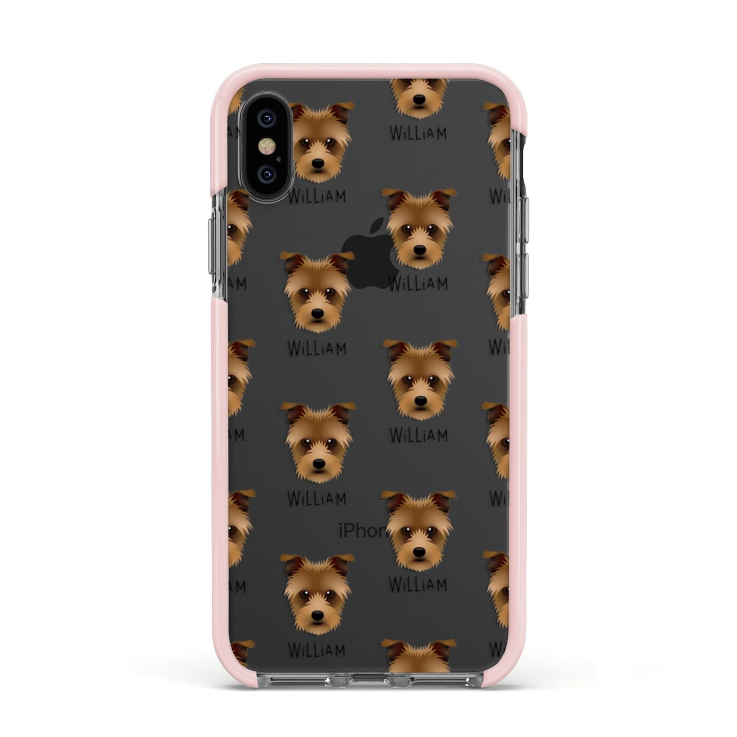 Sporting Lucas Terrier Icon with Name Apple iPhone Xs Impact Case Pink Edge on Black Phone