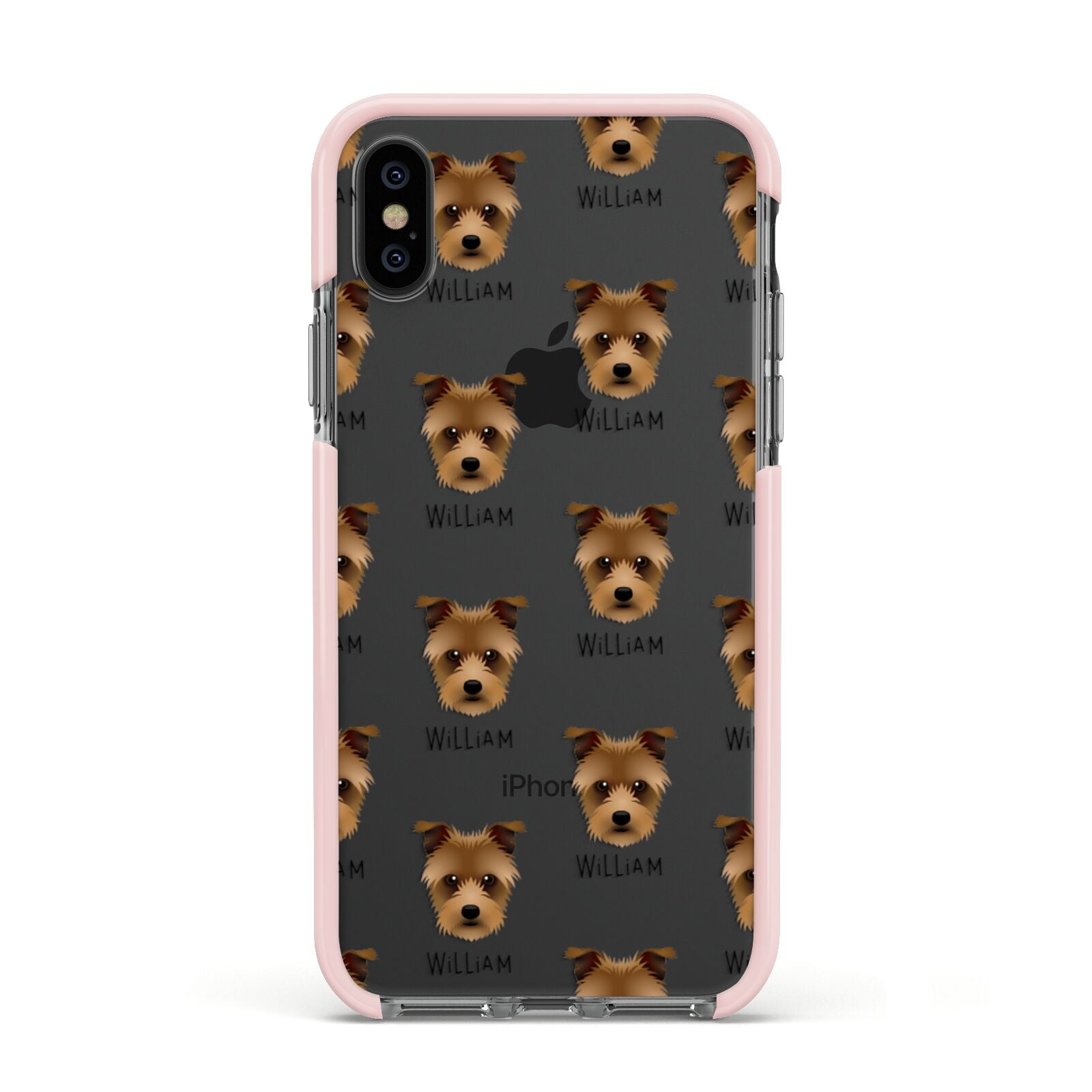 Sporting Lucas Terrier Icon with Name Apple iPhone Xs Impact Case Pink Edge on Black Phone