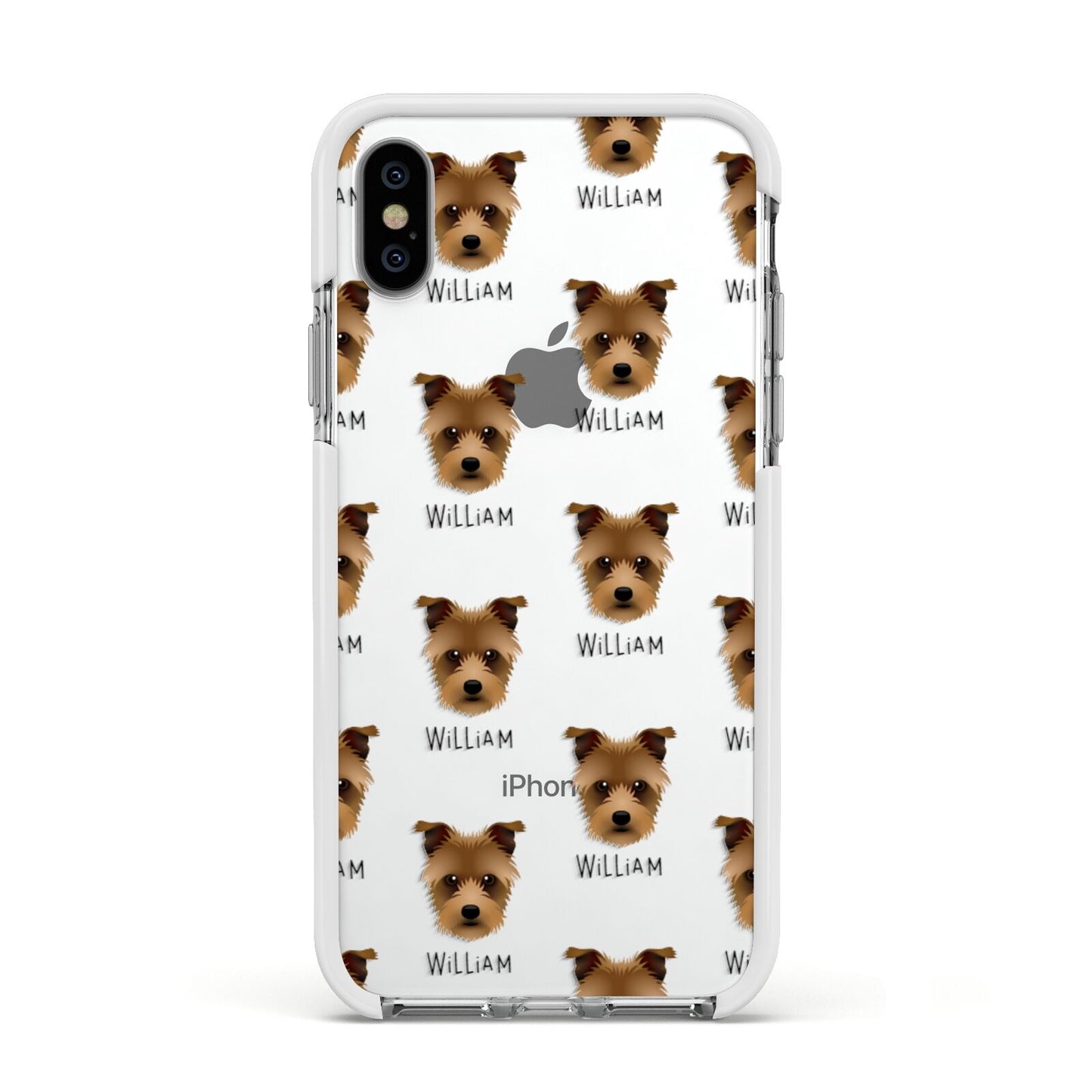 Sporting Lucas Terrier Icon with Name Apple iPhone Xs Impact Case White Edge on Silver Phone