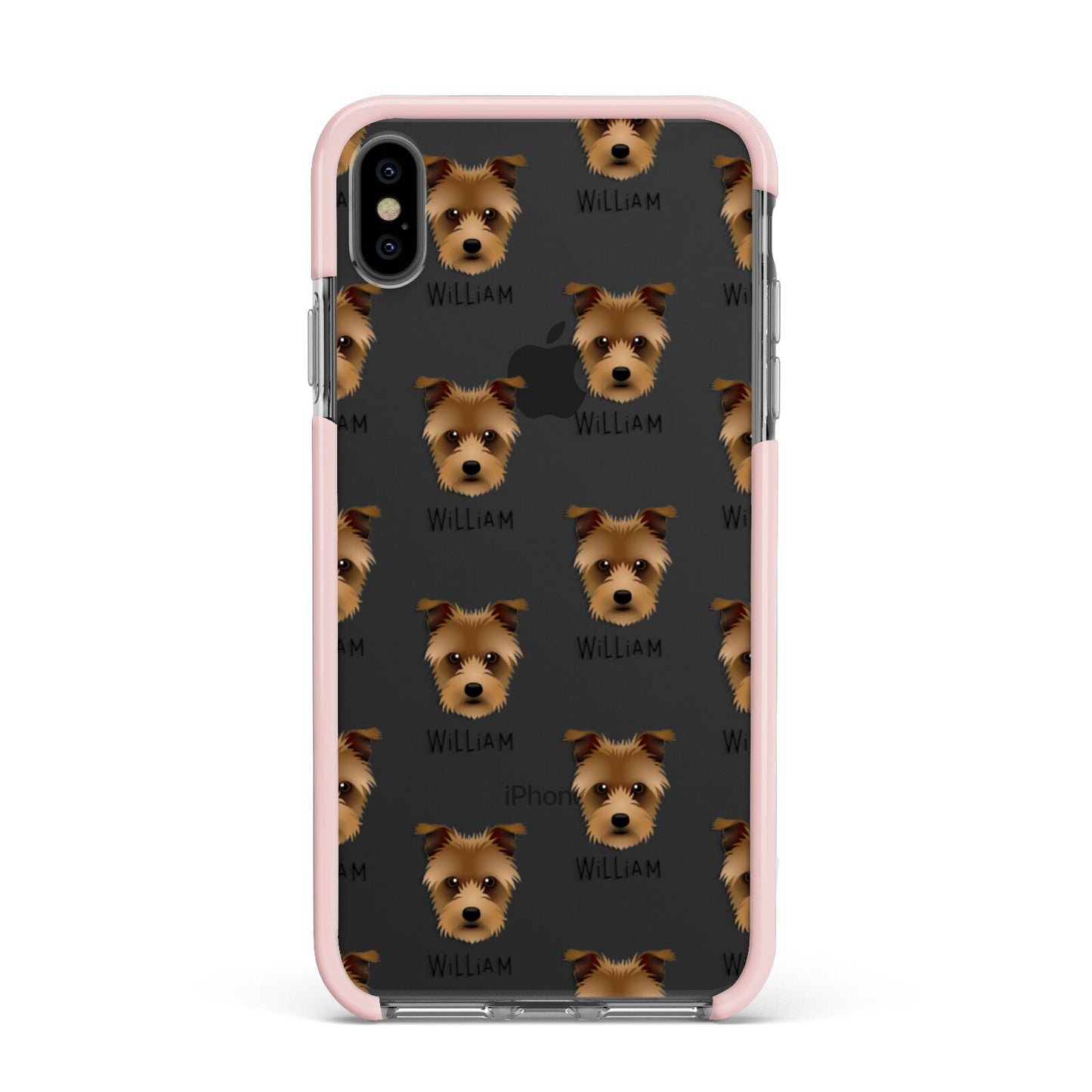 Sporting Lucas Terrier Icon with Name Apple iPhone Xs Max Impact Case Pink Edge on Black Phone