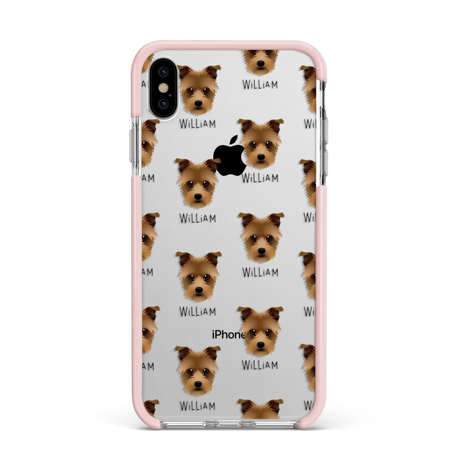 Sporting Lucas Terrier Icon with Name Apple iPhone Xs Max Impact Case Pink Edge on Silver Phone