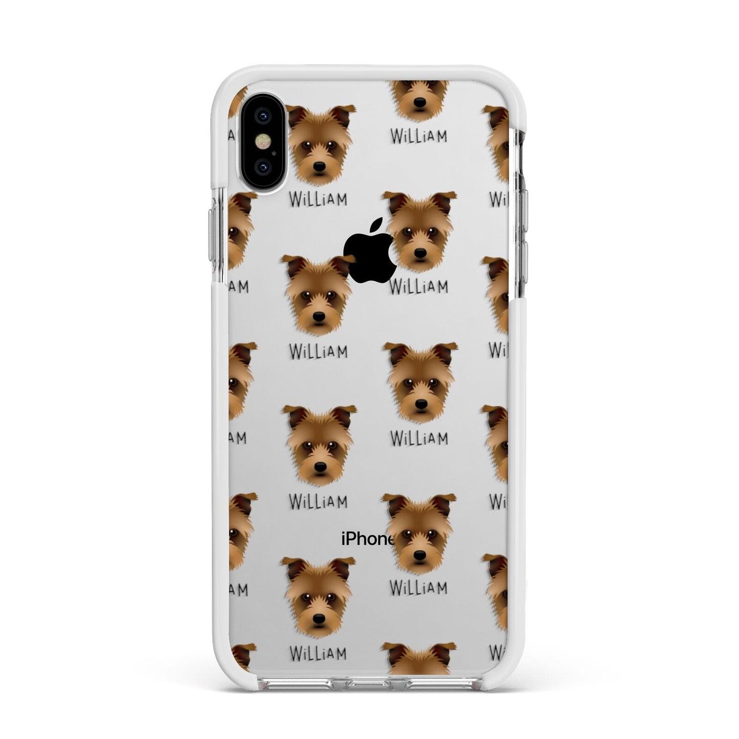 Sporting Lucas Terrier Icon with Name Apple iPhone Xs Max Impact Case White Edge on Silver Phone