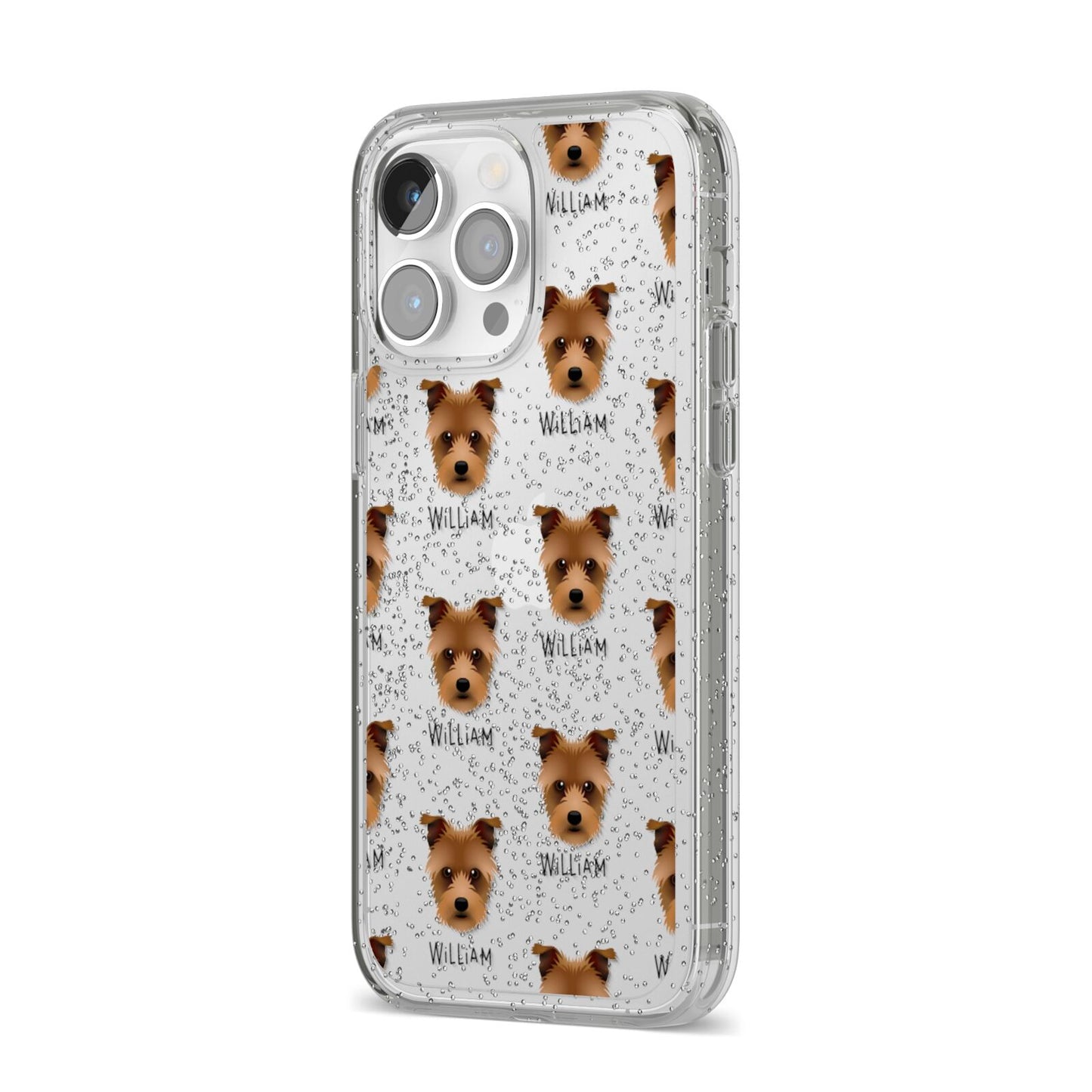Sporting Lucas Terrier Icon with Name iPhone 14 Pro Max Glitter Tough Case Silver Angled Image