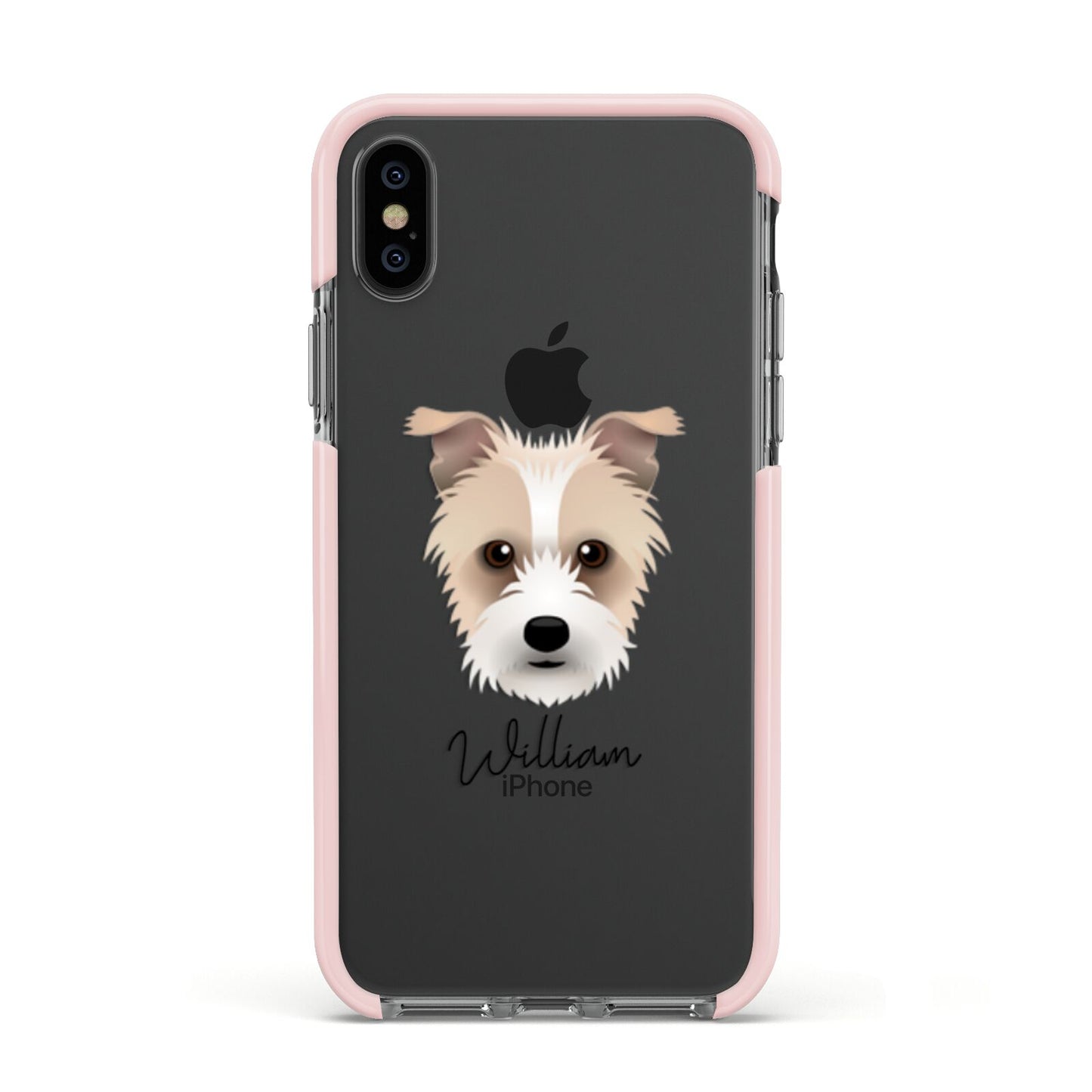 Sporting Lucas Terrier Personalised Apple iPhone Xs Impact Case Pink Edge on Black Phone