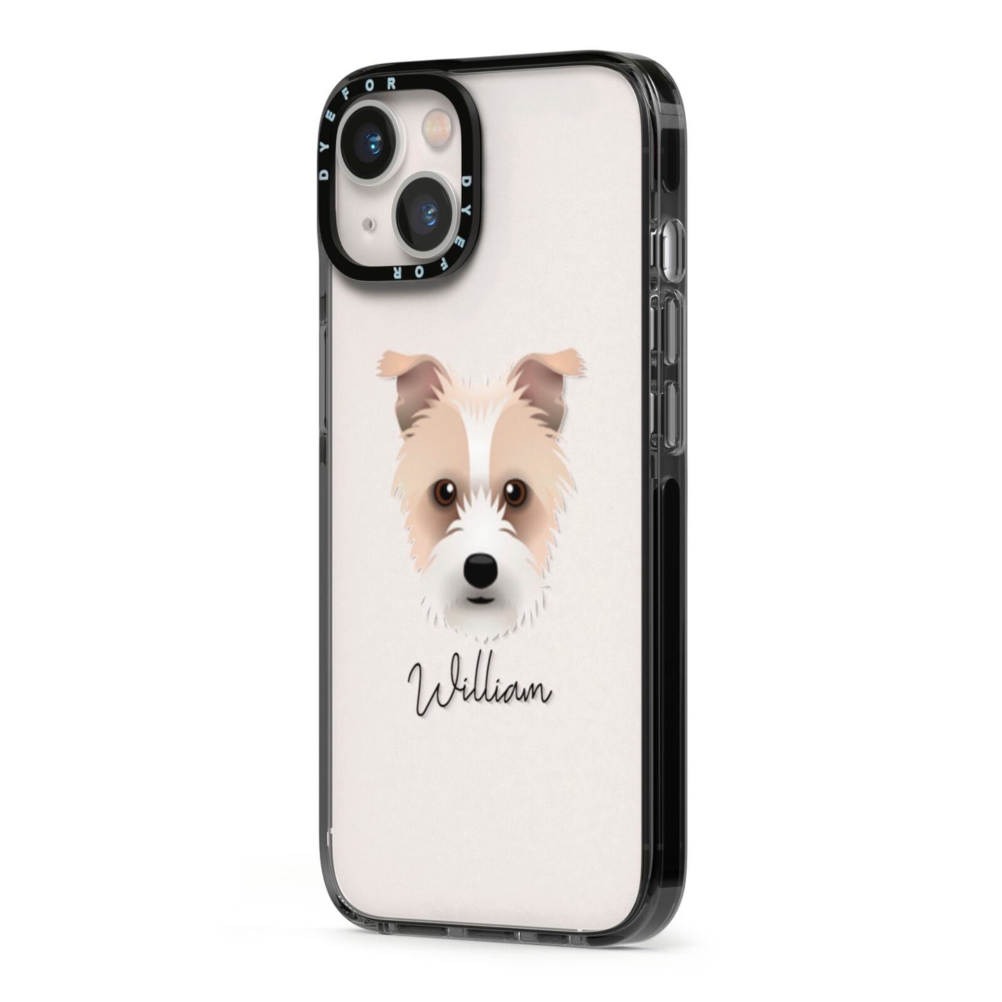 Sporting Lucas Terrier Personalised iPhone 13 Black Impact Case Side Angle on Silver phone
