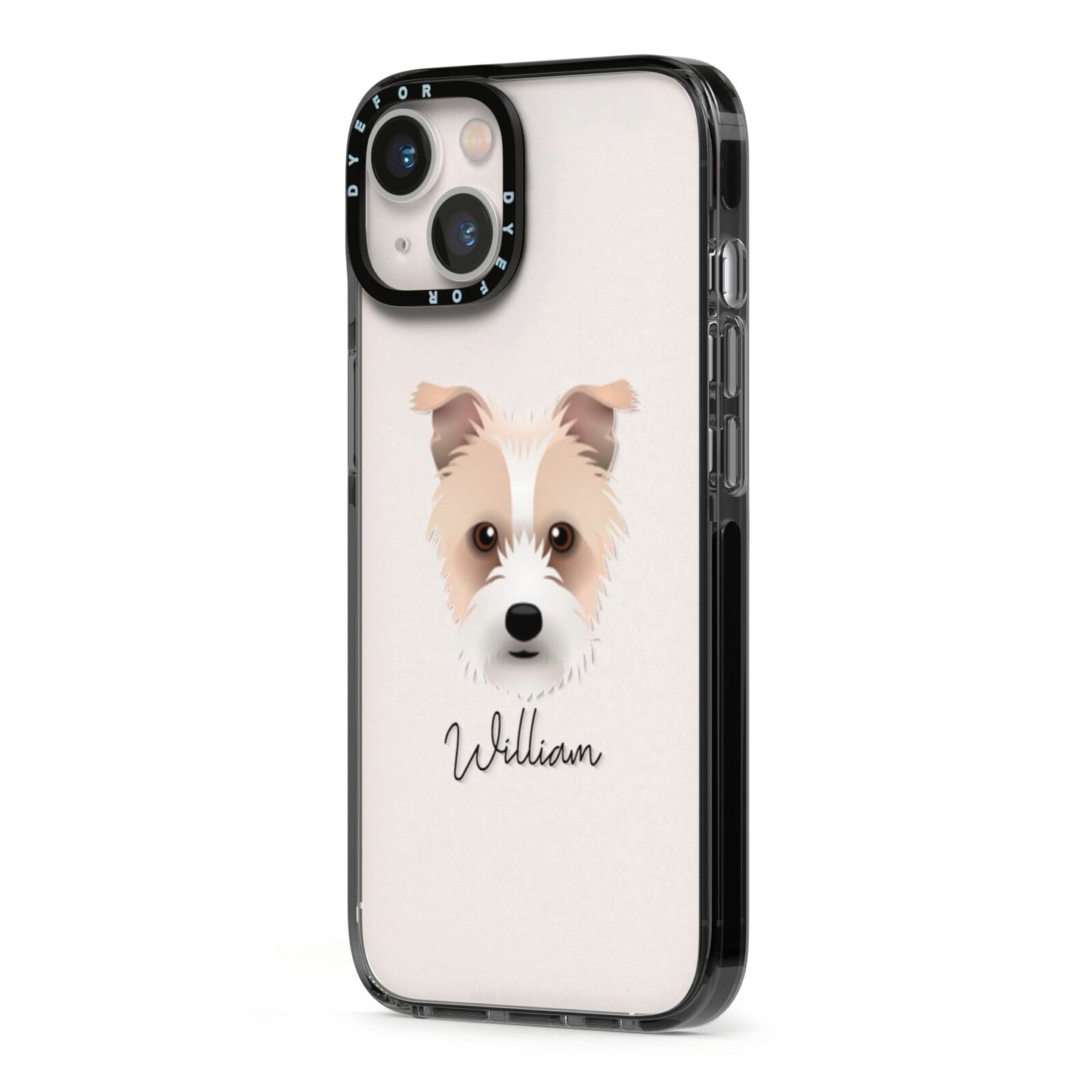 Sporting Lucas Terrier Personalised iPhone 13 Black Impact Case Side Angle on Silver phone