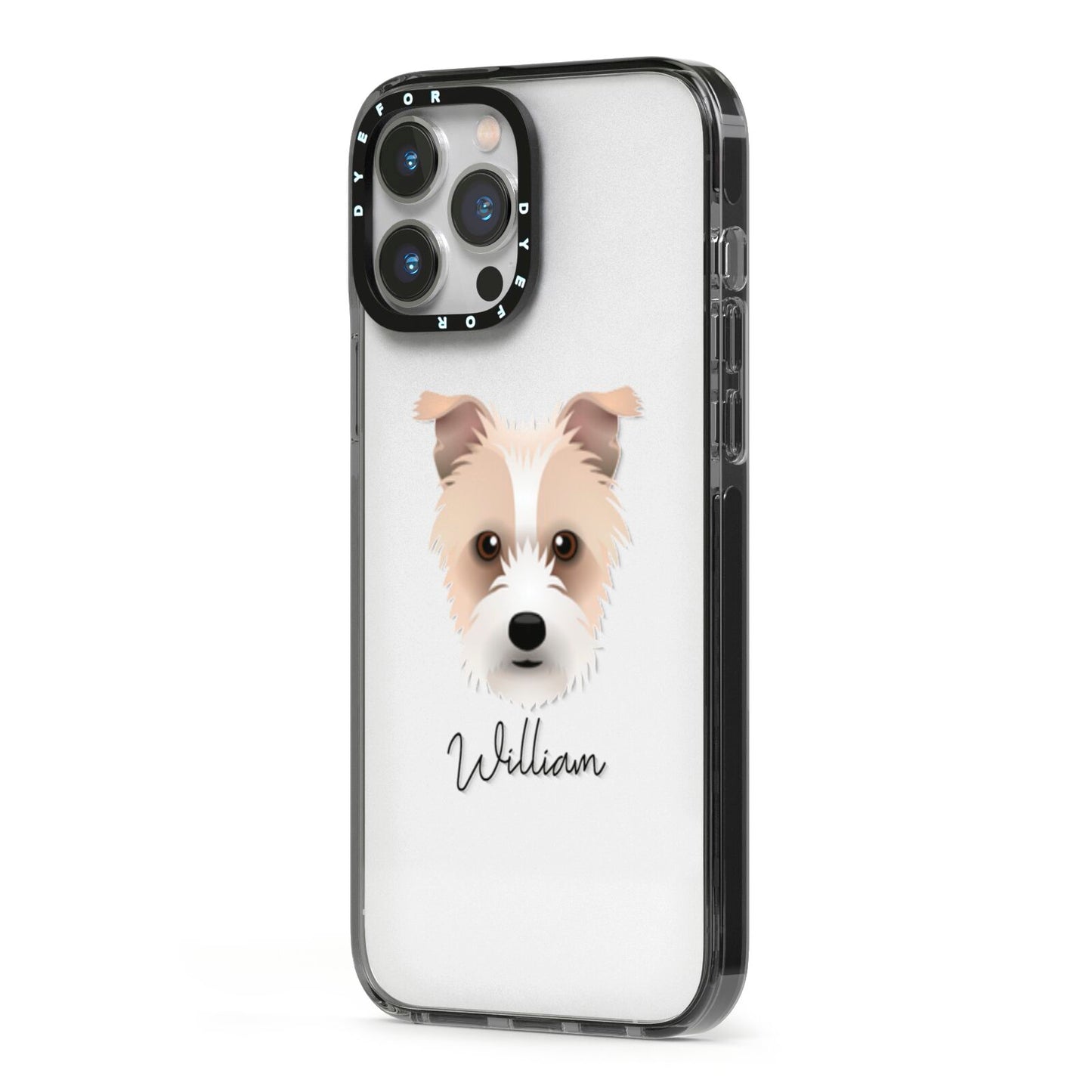 Sporting Lucas Terrier Personalised iPhone 13 Pro Max Black Impact Case Side Angle on Silver phone