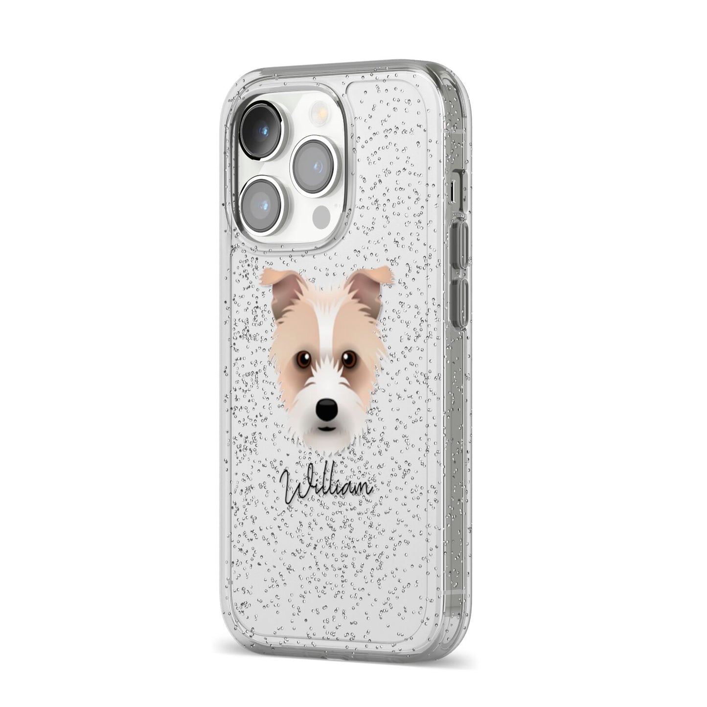 Sporting Lucas Terrier Personalised iPhone 14 Pro Glitter Tough Case Silver Angled Image