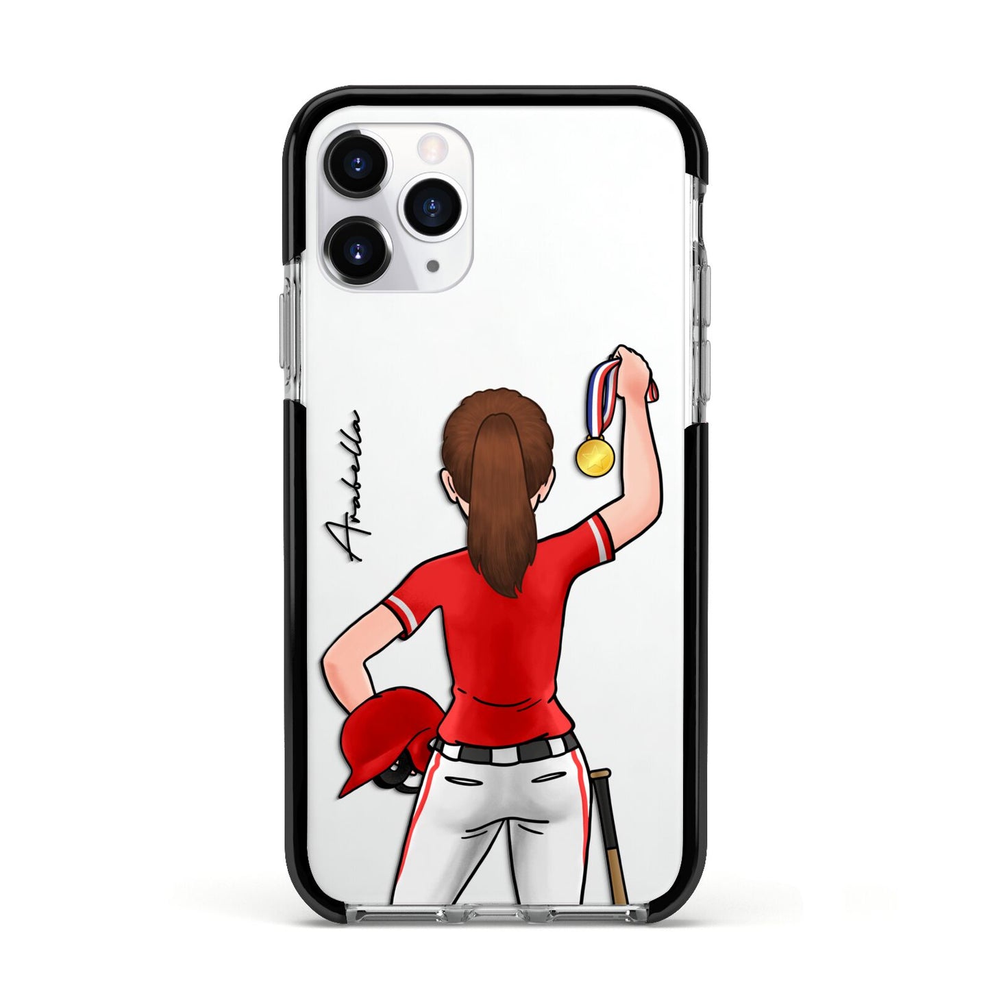 Sports Girl Personalised Apple iPhone 11 Pro in Silver with Black Impact Case