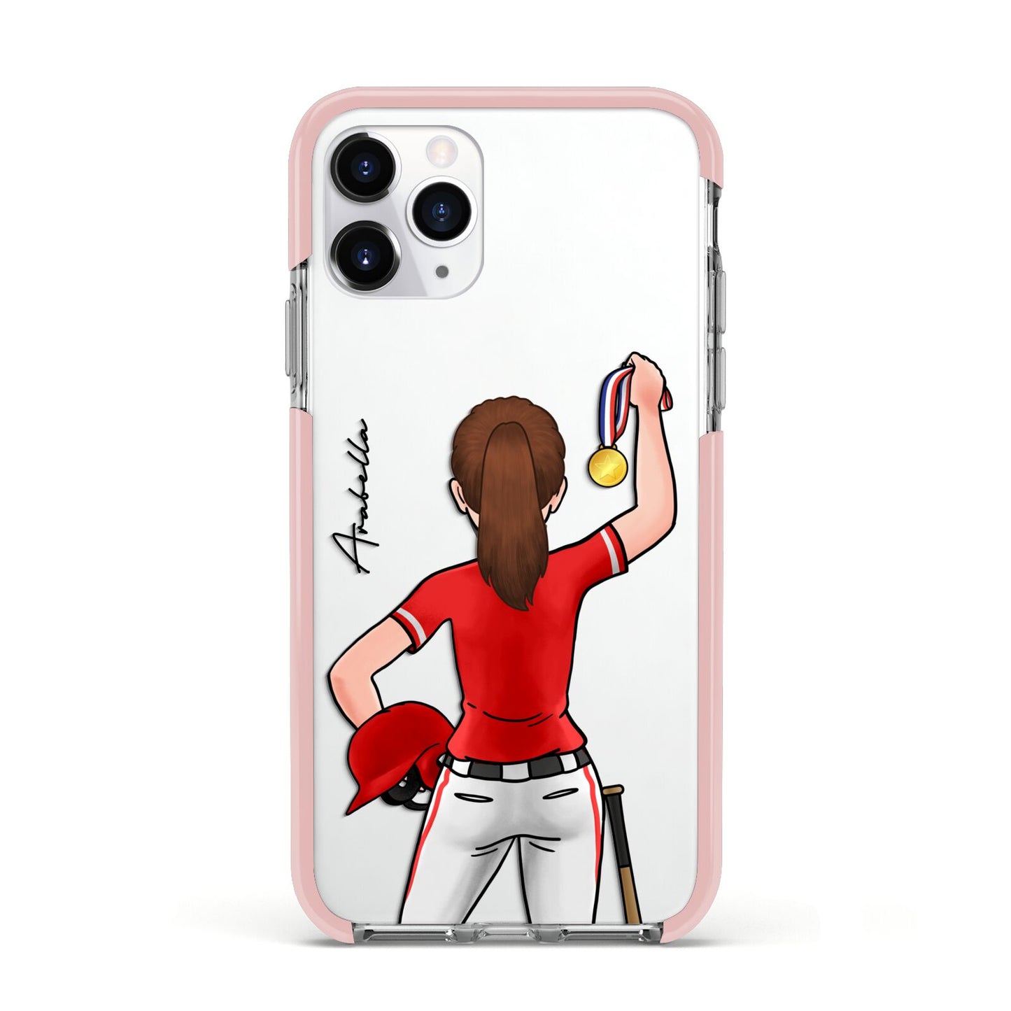 Sports Girl Personalised Apple iPhone 11 Pro in Silver with Pink Impact Case
