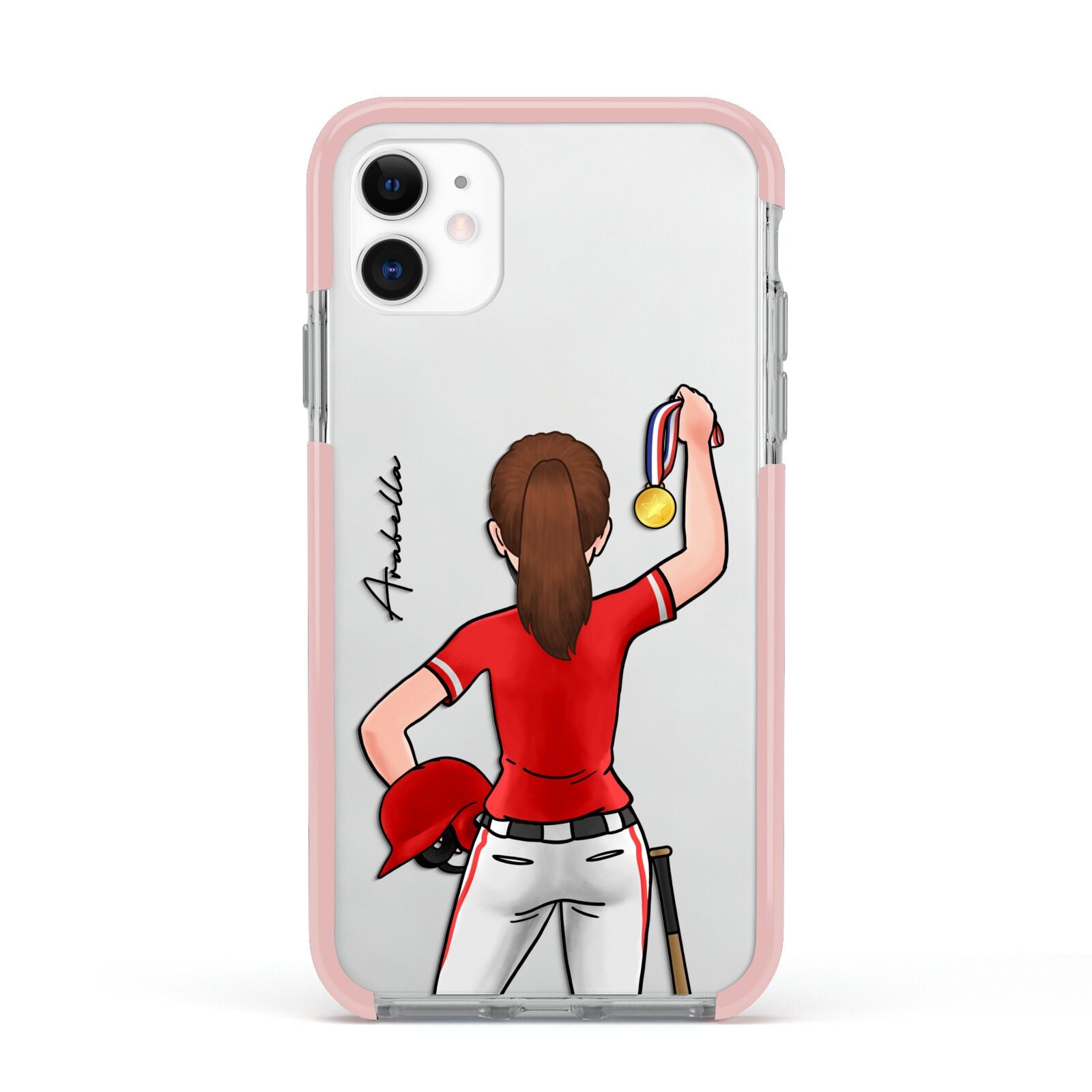 Sports Girl Personalised Apple iPhone 11 in White with Pink Impact Case