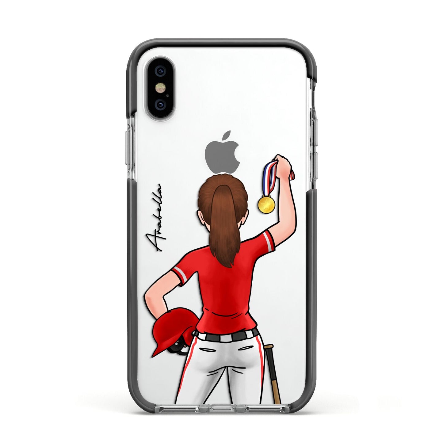 Sports Girl Personalised Apple iPhone Xs Impact Case Black Edge on Silver Phone