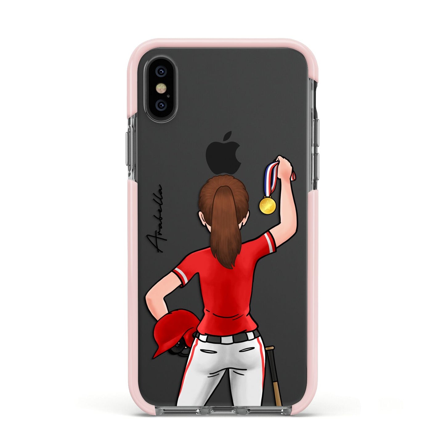 Sports Girl Personalised Apple iPhone Xs Impact Case Pink Edge on Black Phone