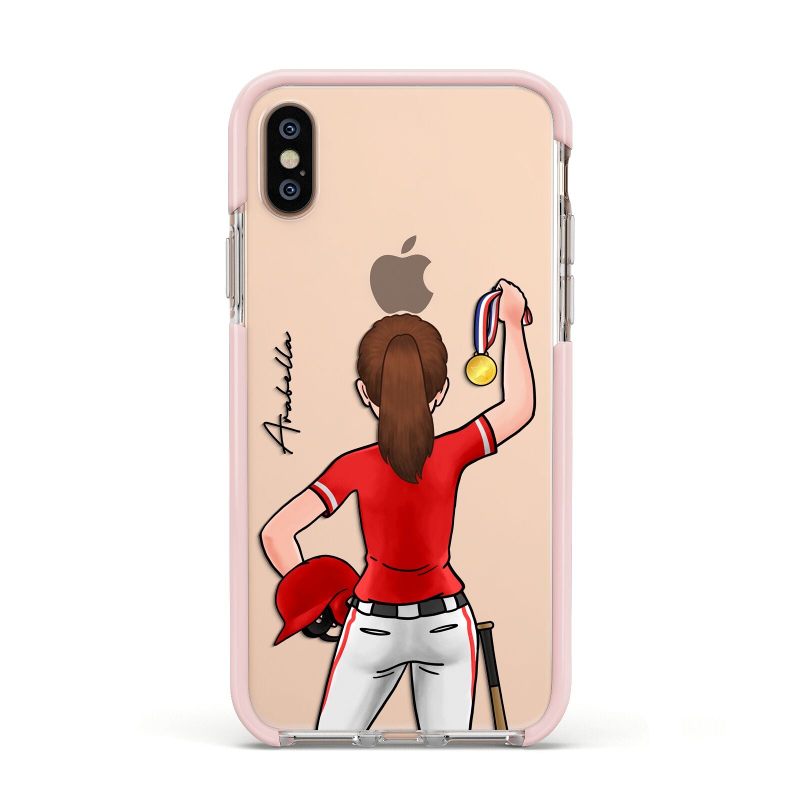 Sports Girl Personalised Apple iPhone Xs Impact Case Pink Edge on Gold Phone