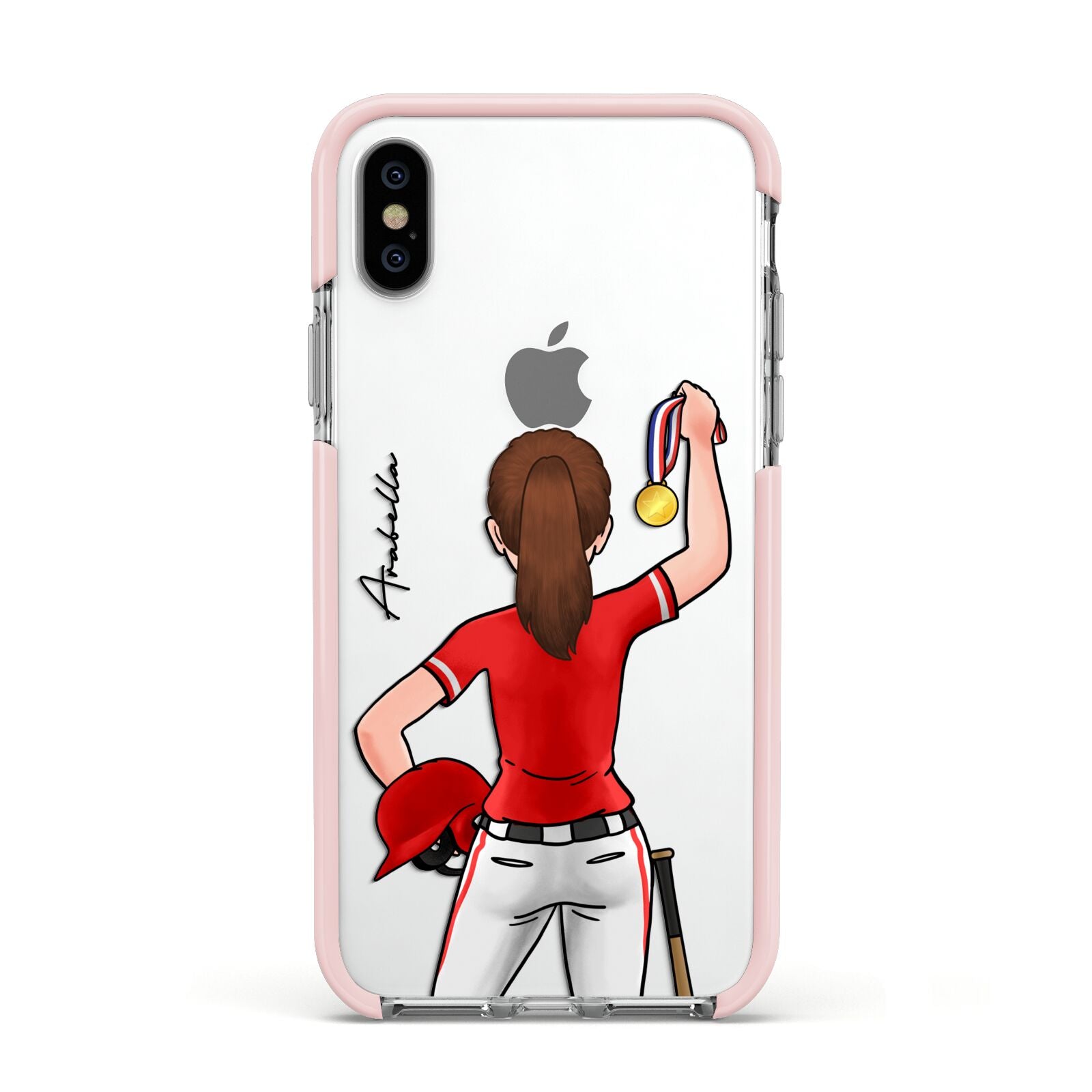 Sports Girl Personalised Apple iPhone Xs Impact Case Pink Edge on Silver Phone
