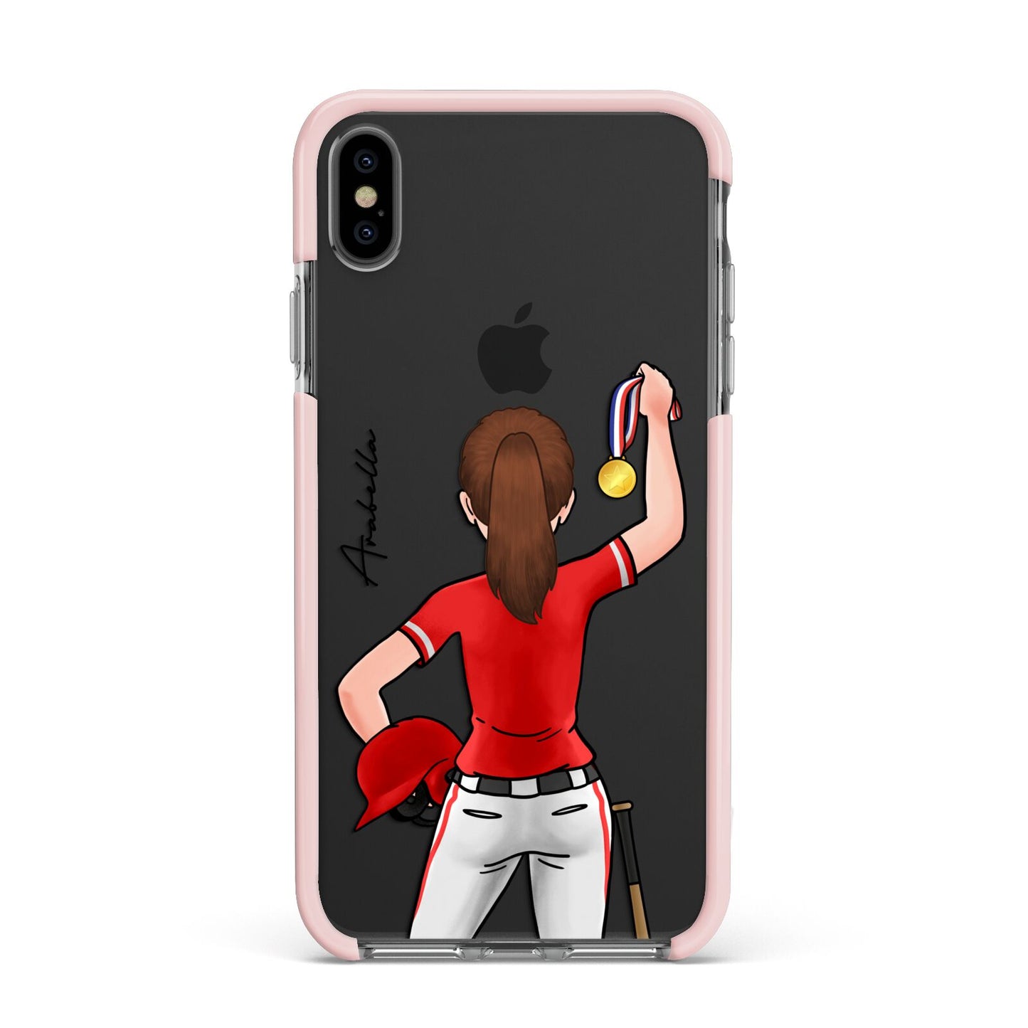 Sports Girl Personalised Apple iPhone Xs Max Impact Case Pink Edge on Black Phone