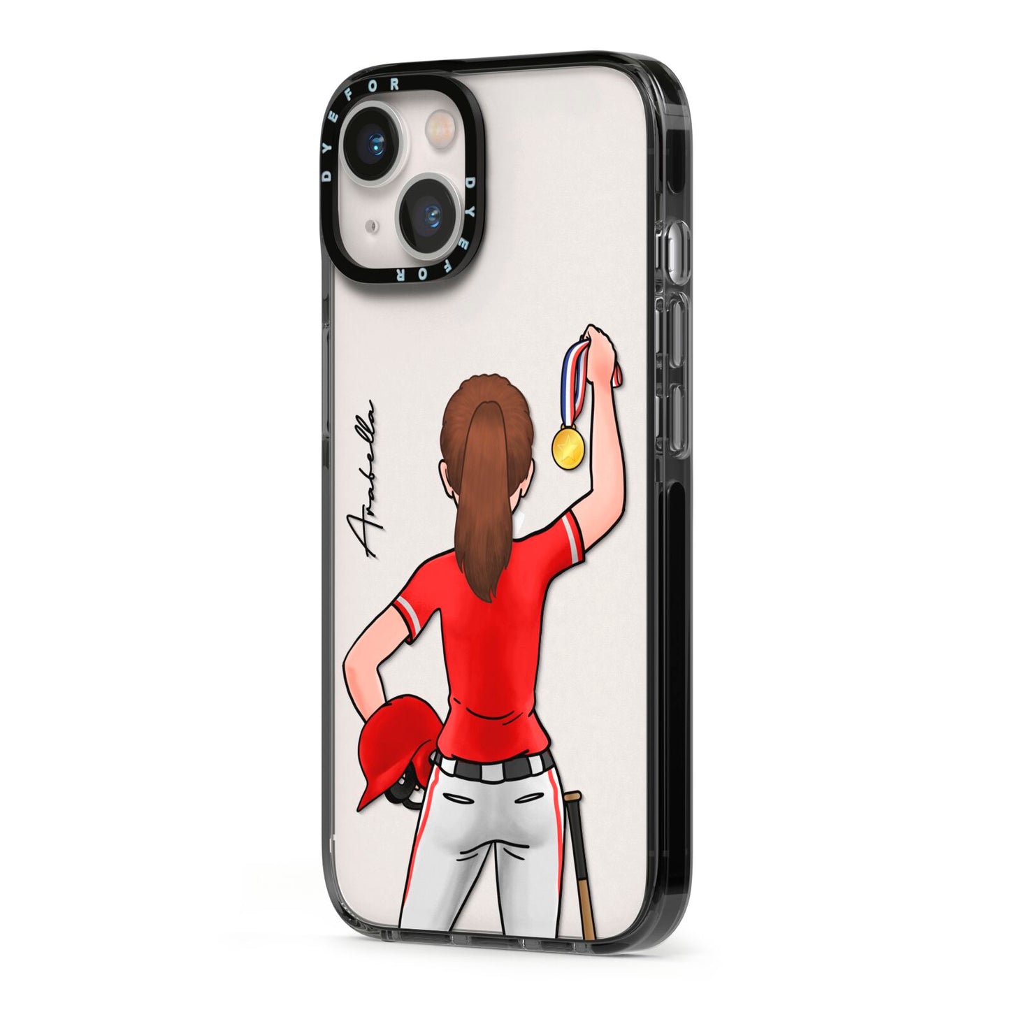 Sports Girl Personalised iPhone 13 Black Impact Case Side Angle on Silver phone