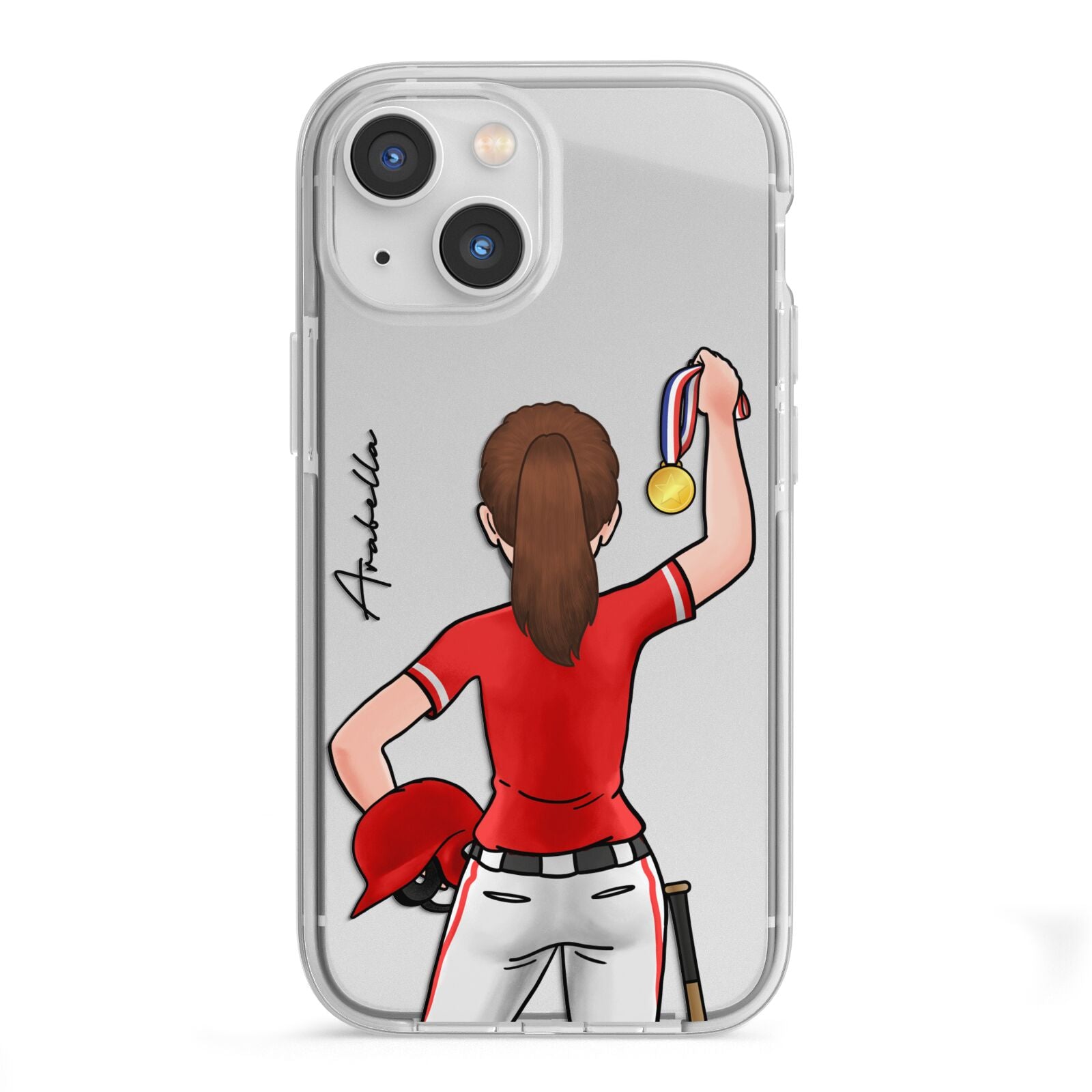 Sports Girl Personalised iPhone 13 Mini TPU Impact Case with White Edges