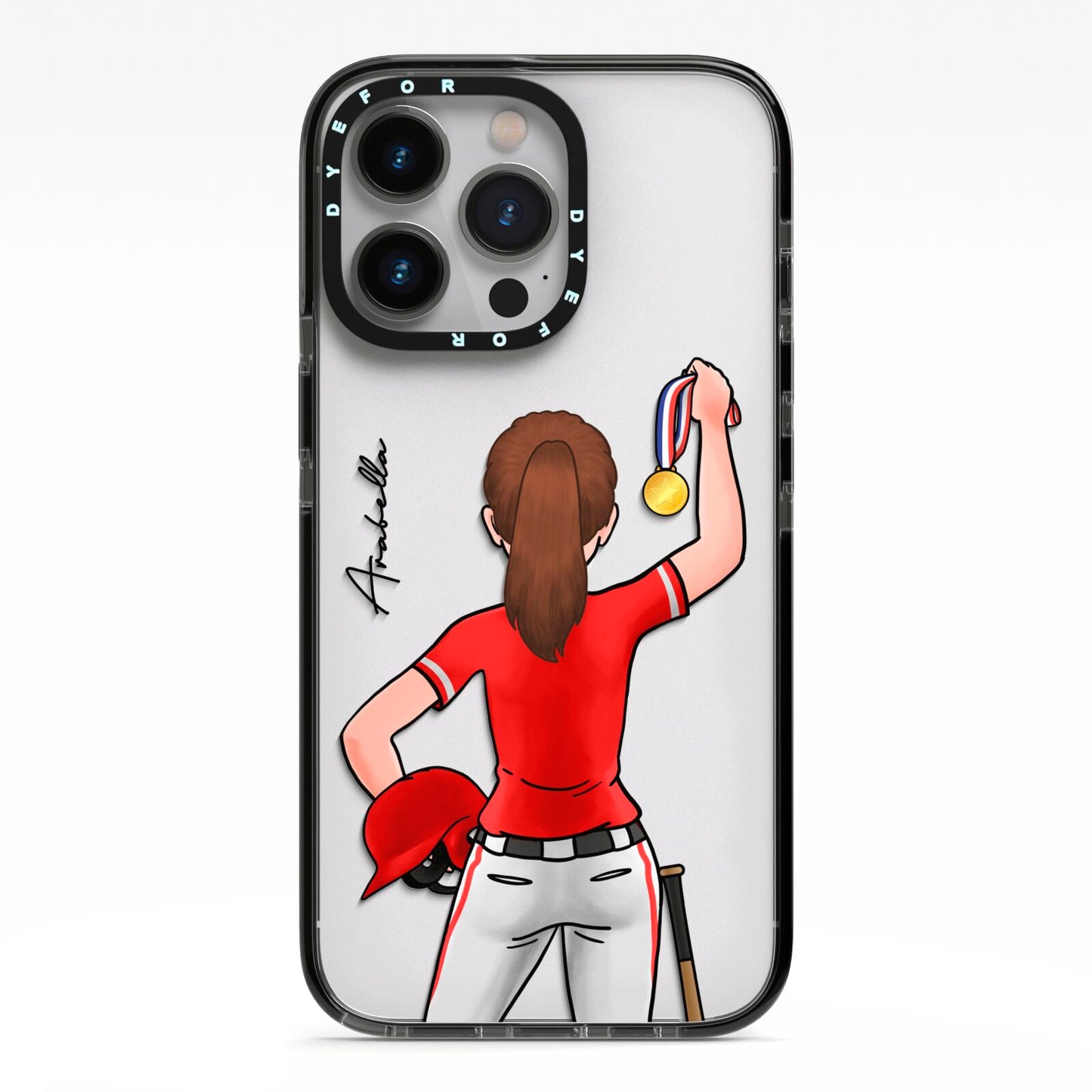 Sports Girl Personalised iPhone 13 Pro Black Impact Case on Silver phone