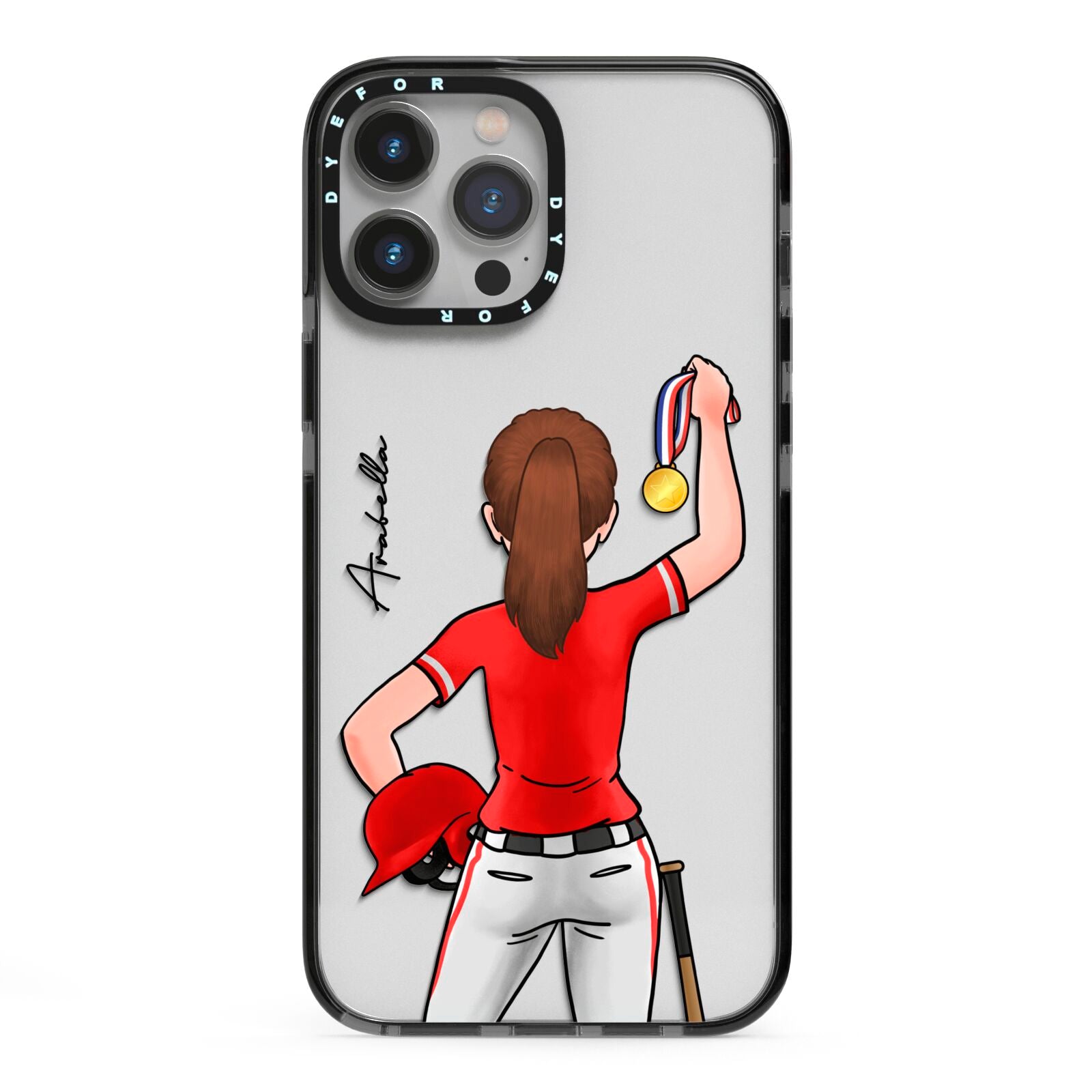 Sports Girl Personalised iPhone 13 Pro Max Black Impact Case on Silver phone