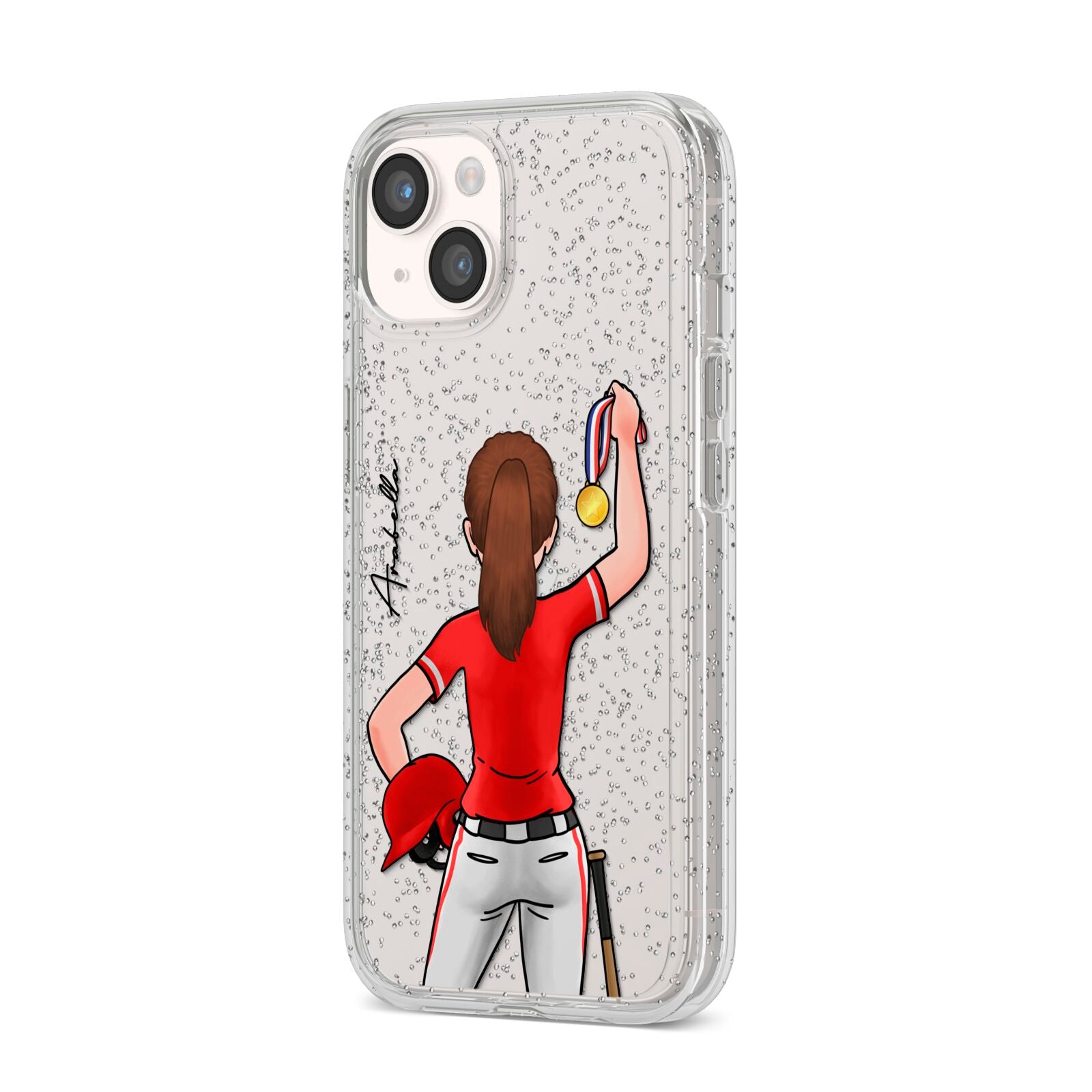 Sports Girl Personalised iPhone 14 Glitter Tough Case Starlight Angled Image