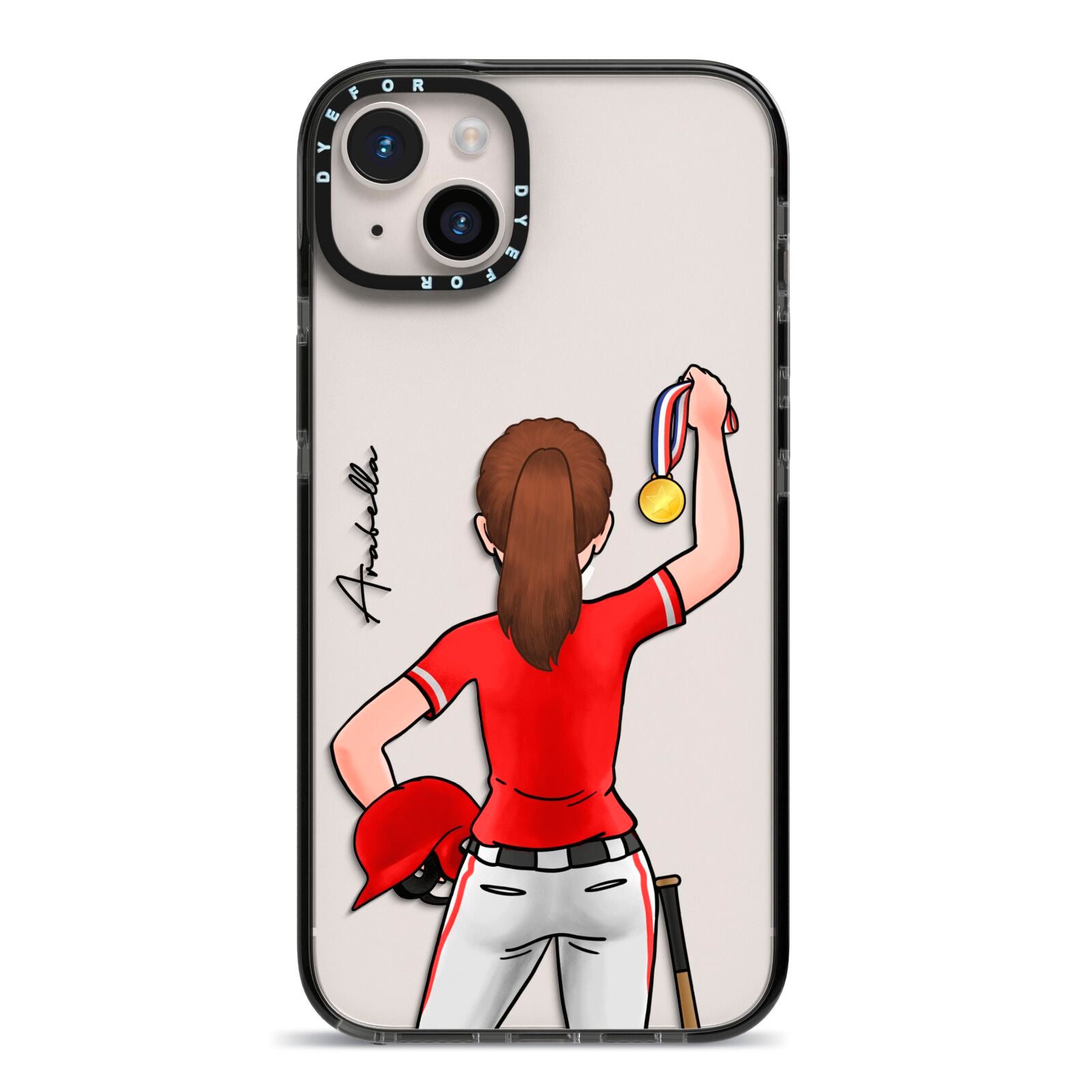 Sports Girl Personalised iPhone 14 Plus Black Impact Case on Silver phone