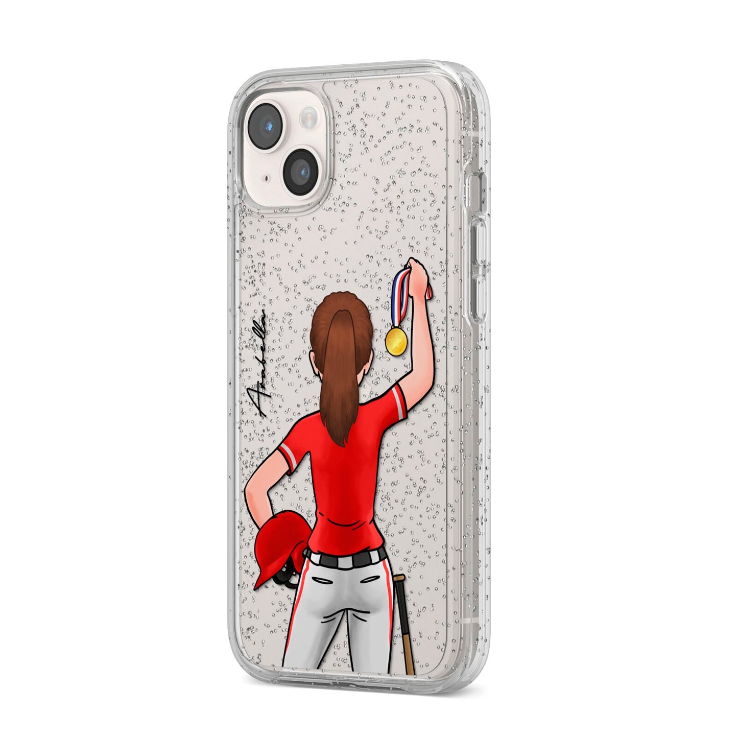 Sports Girl Personalised iPhone 14 Plus Glitter Tough Case Starlight Angled Image