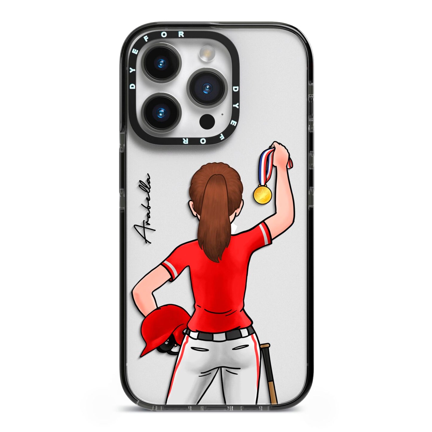Sports Girl Personalised iPhone 14 Pro Black Impact Case on Silver phone