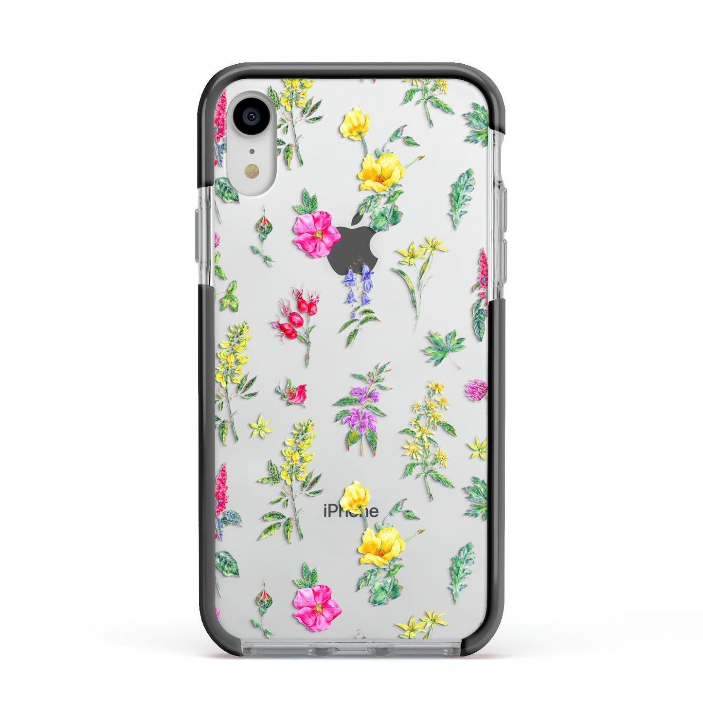 Sprigs Of Floral Apple iPhone XR Impact Case Black Edge on Silver Phone