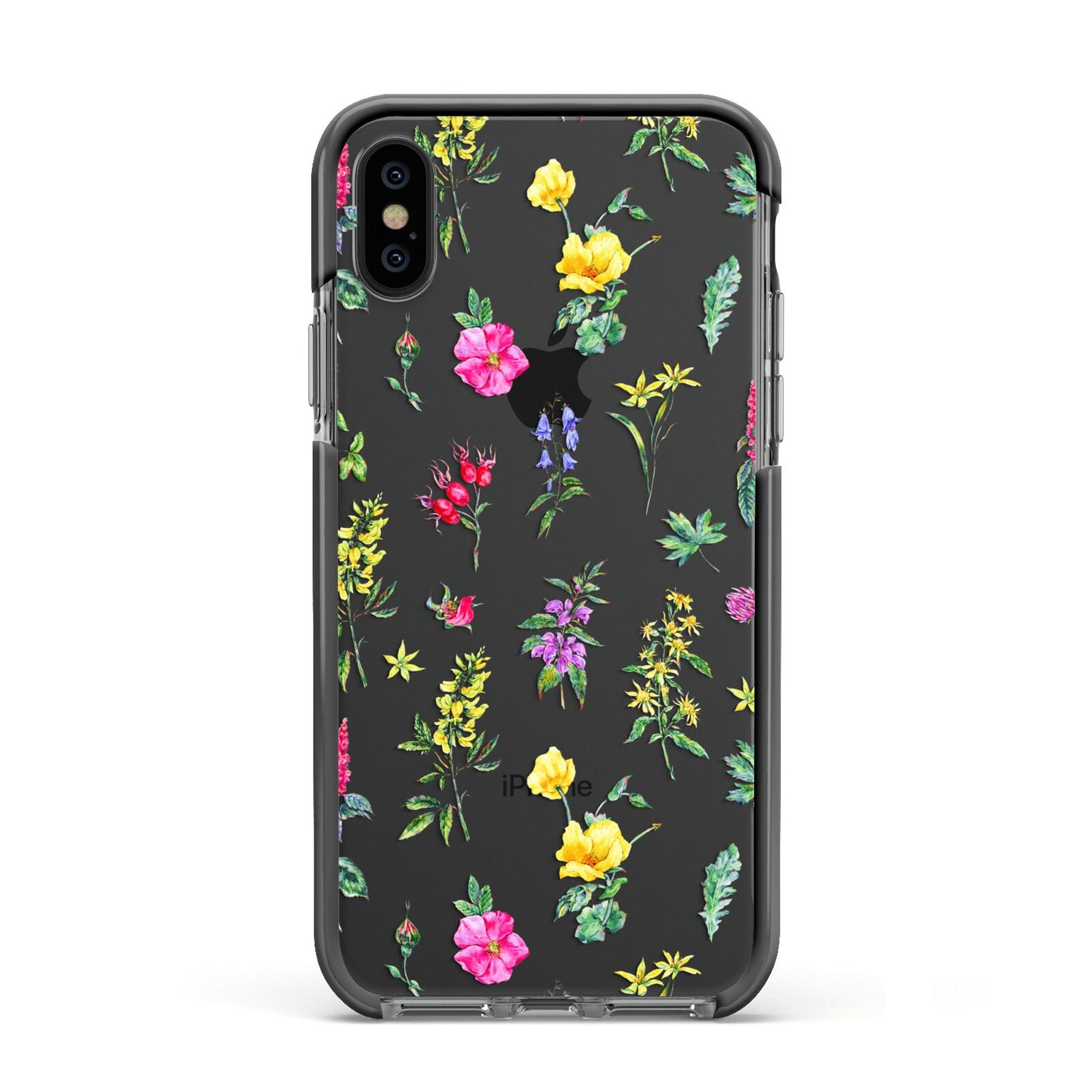 Sprigs Of Floral Apple iPhone Xs Impact Case Black Edge on Black Phone
