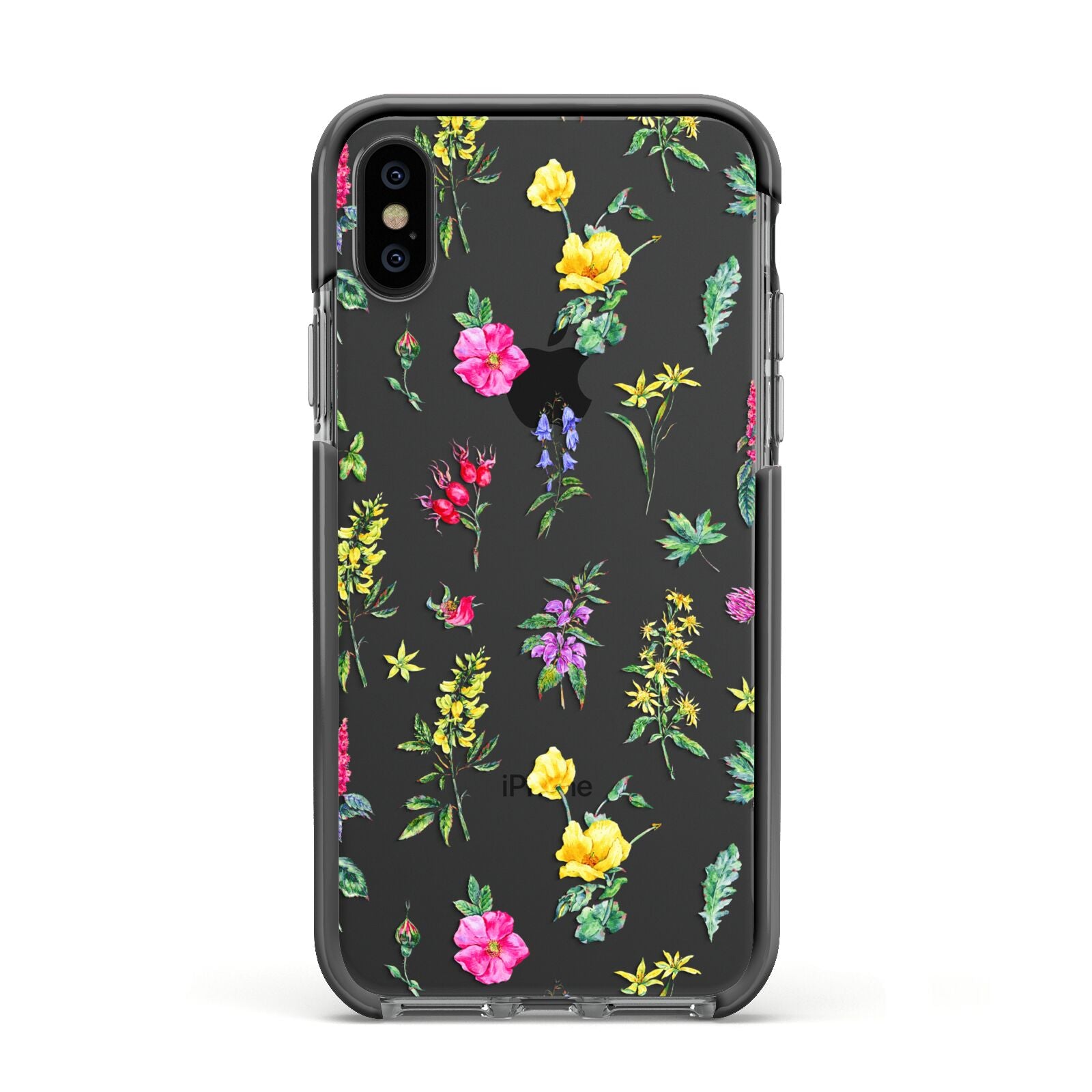 Sprigs Of Floral Apple iPhone Xs Impact Case Black Edge on Black Phone