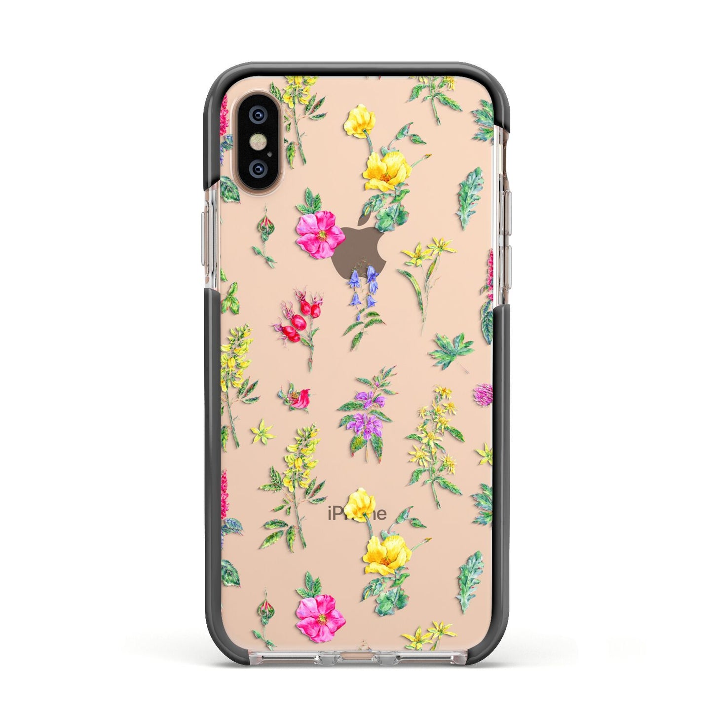 Sprigs Of Floral Apple iPhone Xs Impact Case Black Edge on Gold Phone