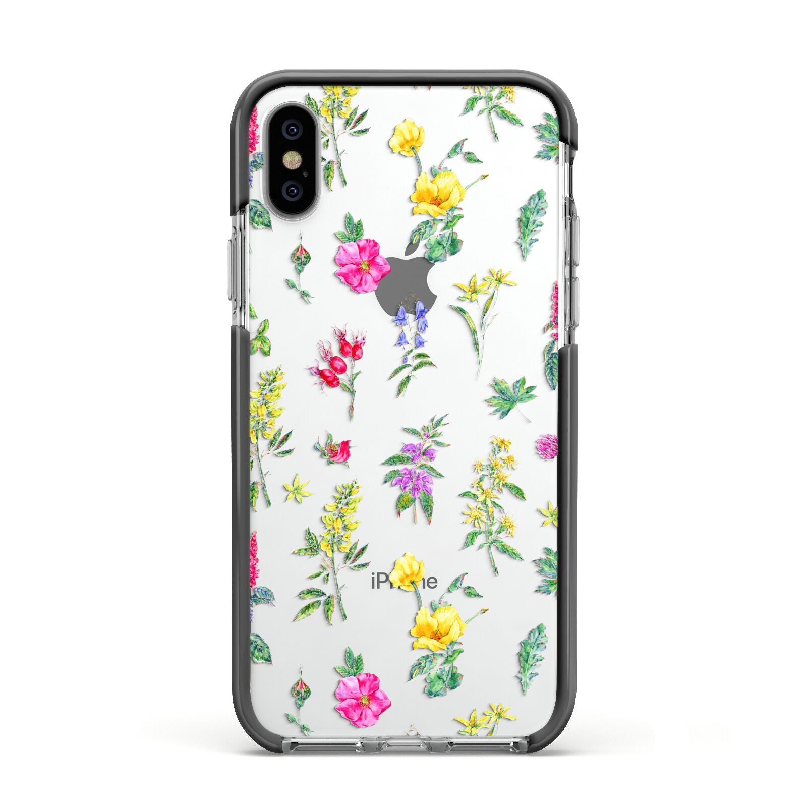 Sprigs Of Floral Apple iPhone Xs Impact Case Black Edge on Silver Phone