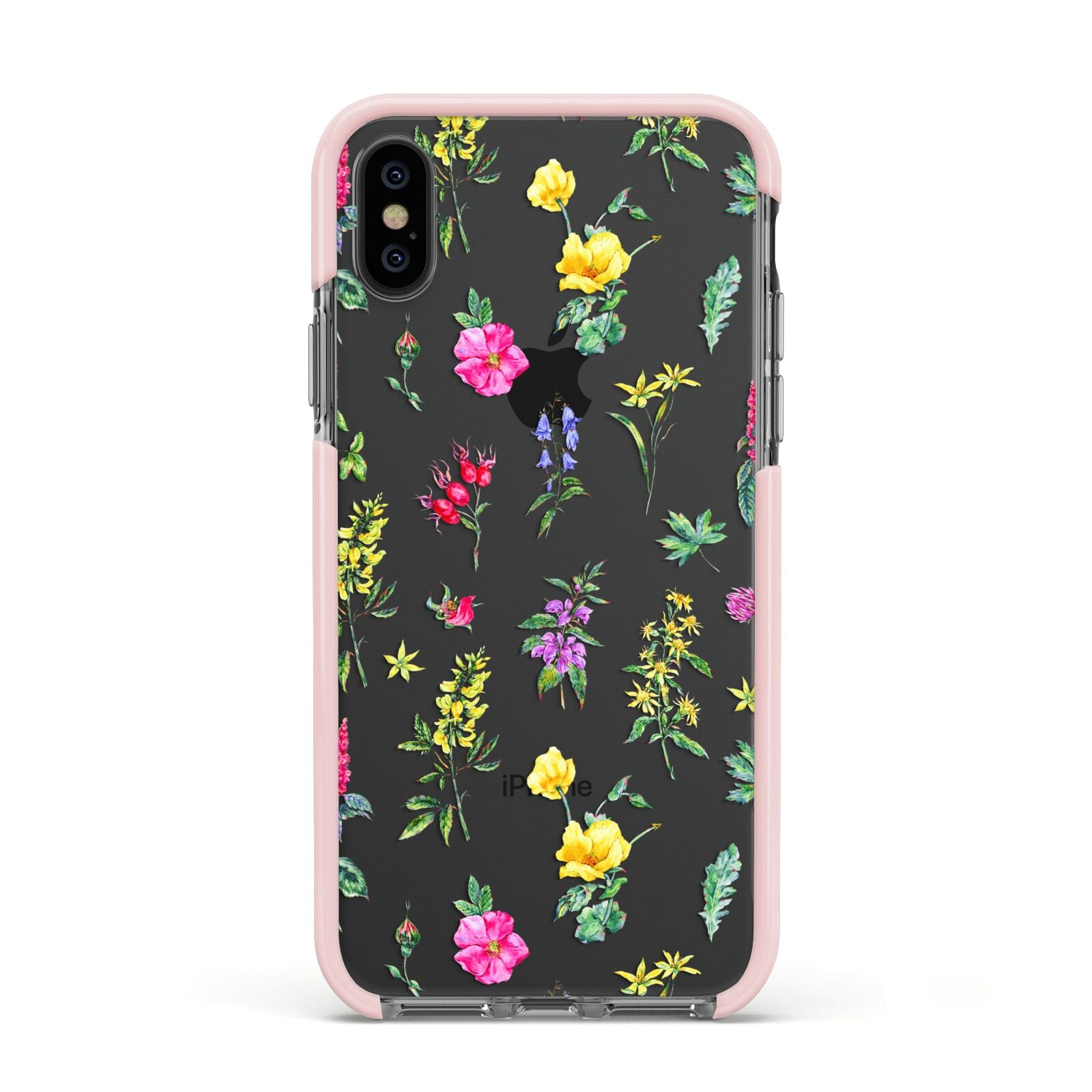 Sprigs Of Floral Apple iPhone Xs Impact Case Pink Edge on Black Phone