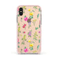 Sprigs Of Floral Apple iPhone Xs Impact Case Pink Edge on Gold Phone