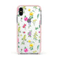 Sprigs Of Floral Apple iPhone Xs Impact Case Pink Edge on Silver Phone