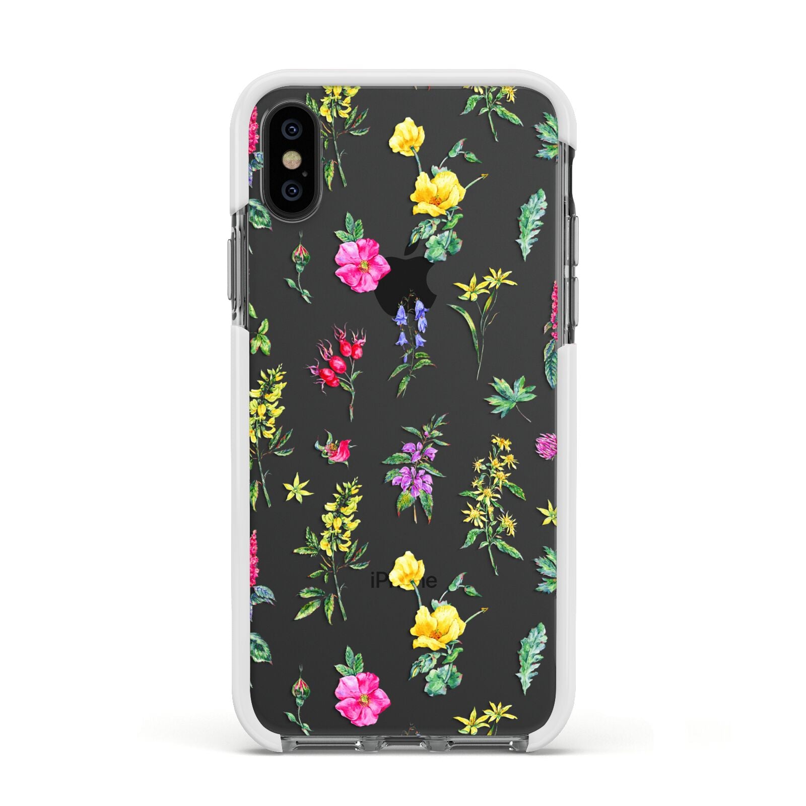 Sprigs Of Floral Apple iPhone Xs Impact Case White Edge on Black Phone