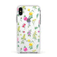 Sprigs Of Floral Apple iPhone Xs Impact Case White Edge on Silver Phone