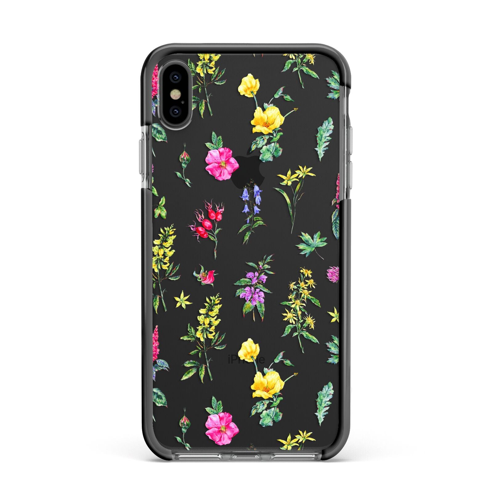 Sprigs Of Floral Apple iPhone Xs Max Impact Case Black Edge on Black Phone