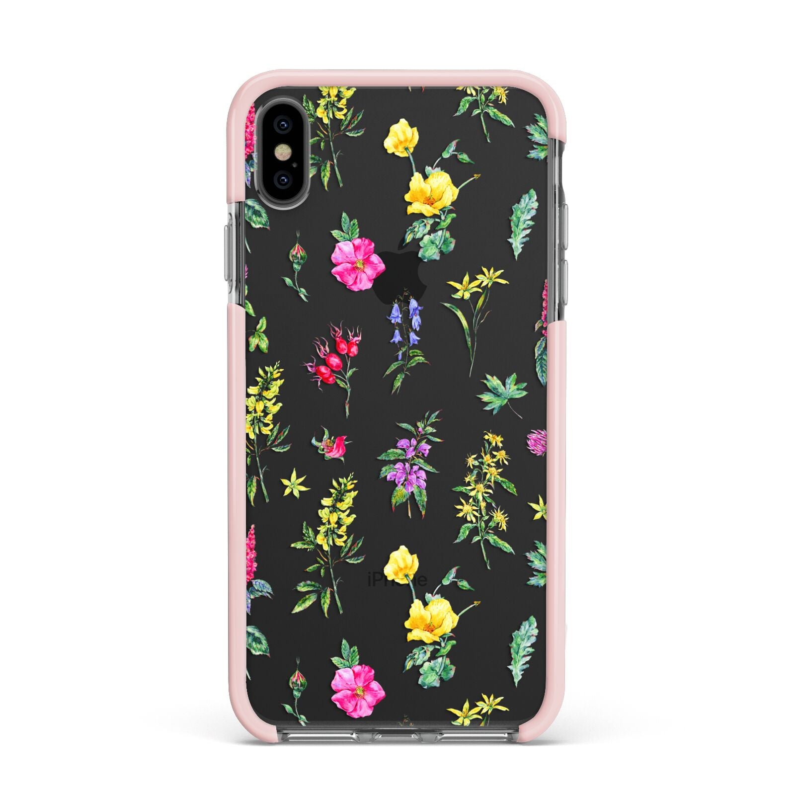 Sprigs Of Floral Apple iPhone Xs Max Impact Case Pink Edge on Black Phone