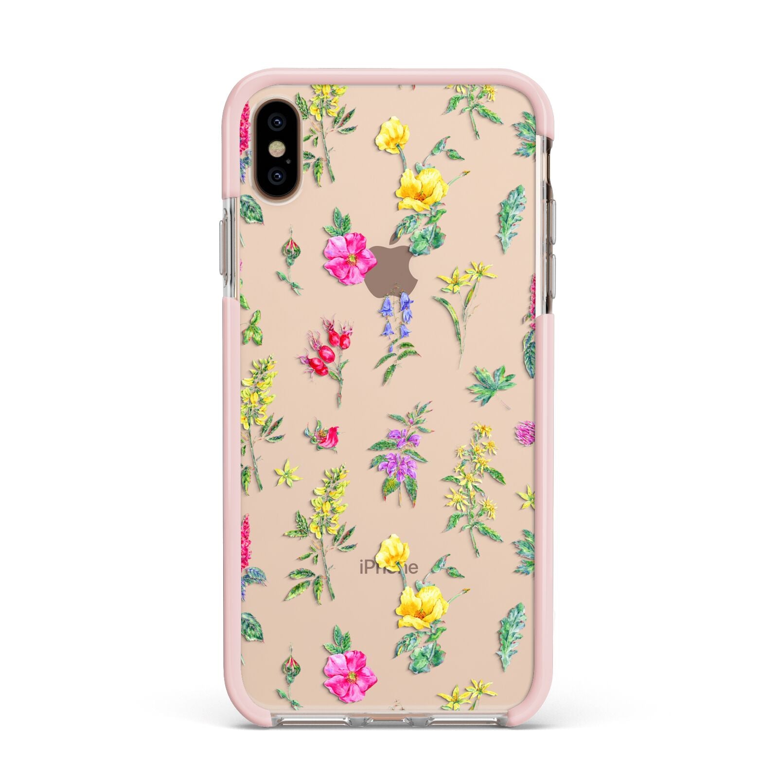 Sprigs Of Floral Apple iPhone Xs Max Impact Case Pink Edge on Gold Phone