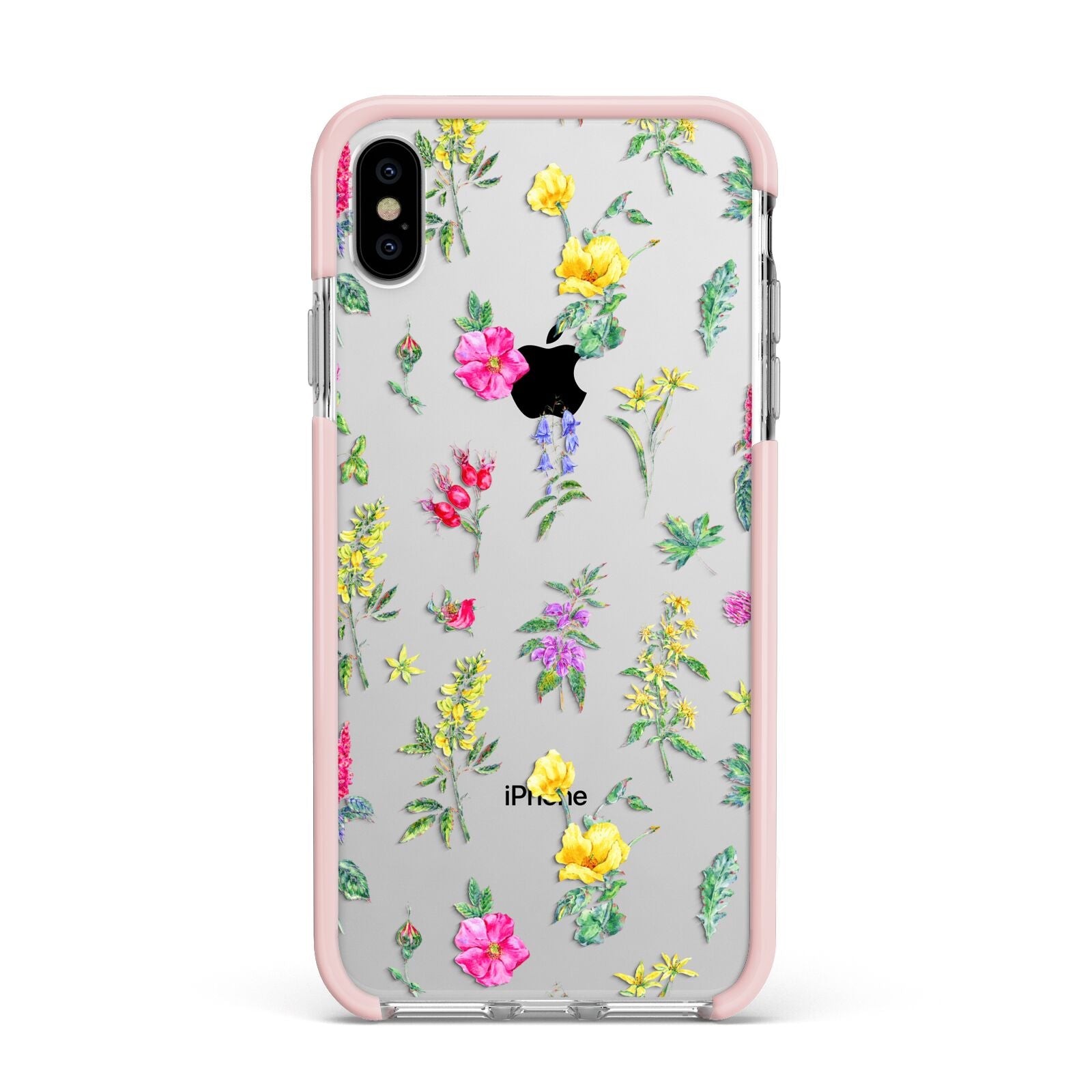 Sprigs Of Floral Apple iPhone Xs Max Impact Case Pink Edge on Silver Phone