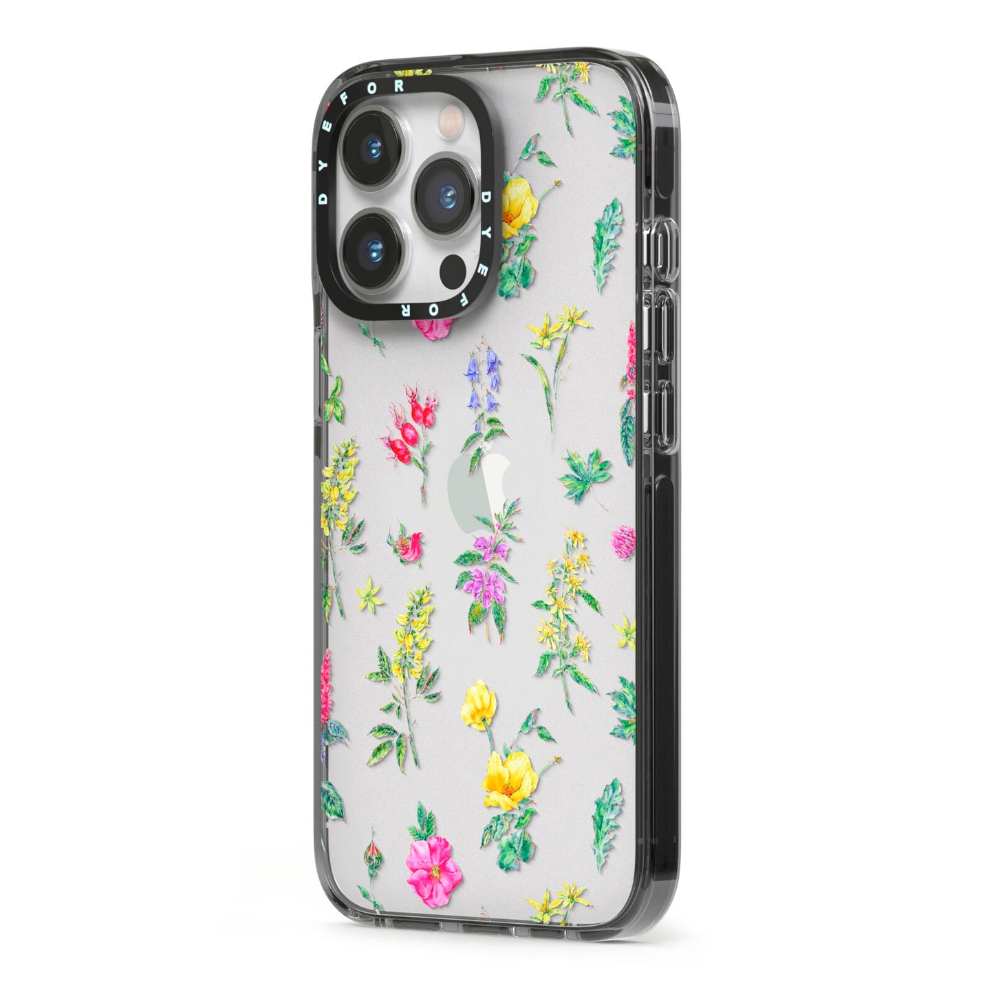 Sprigs Of Floral iPhone 13 Pro Black Impact Case Side Angle on Silver phone