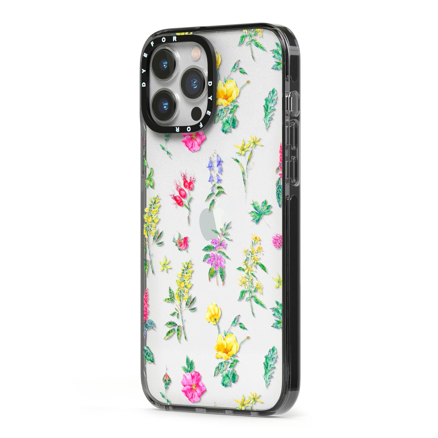 Sprigs Of Floral iPhone 13 Pro Max Black Impact Case Side Angle on Silver phone