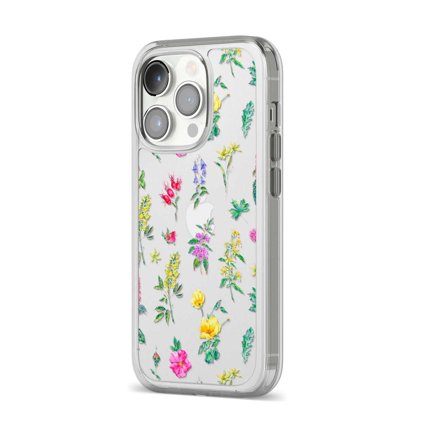 Sprigs Of Floral iPhone 14 Pro Clear Tough Case Silver Angled Image