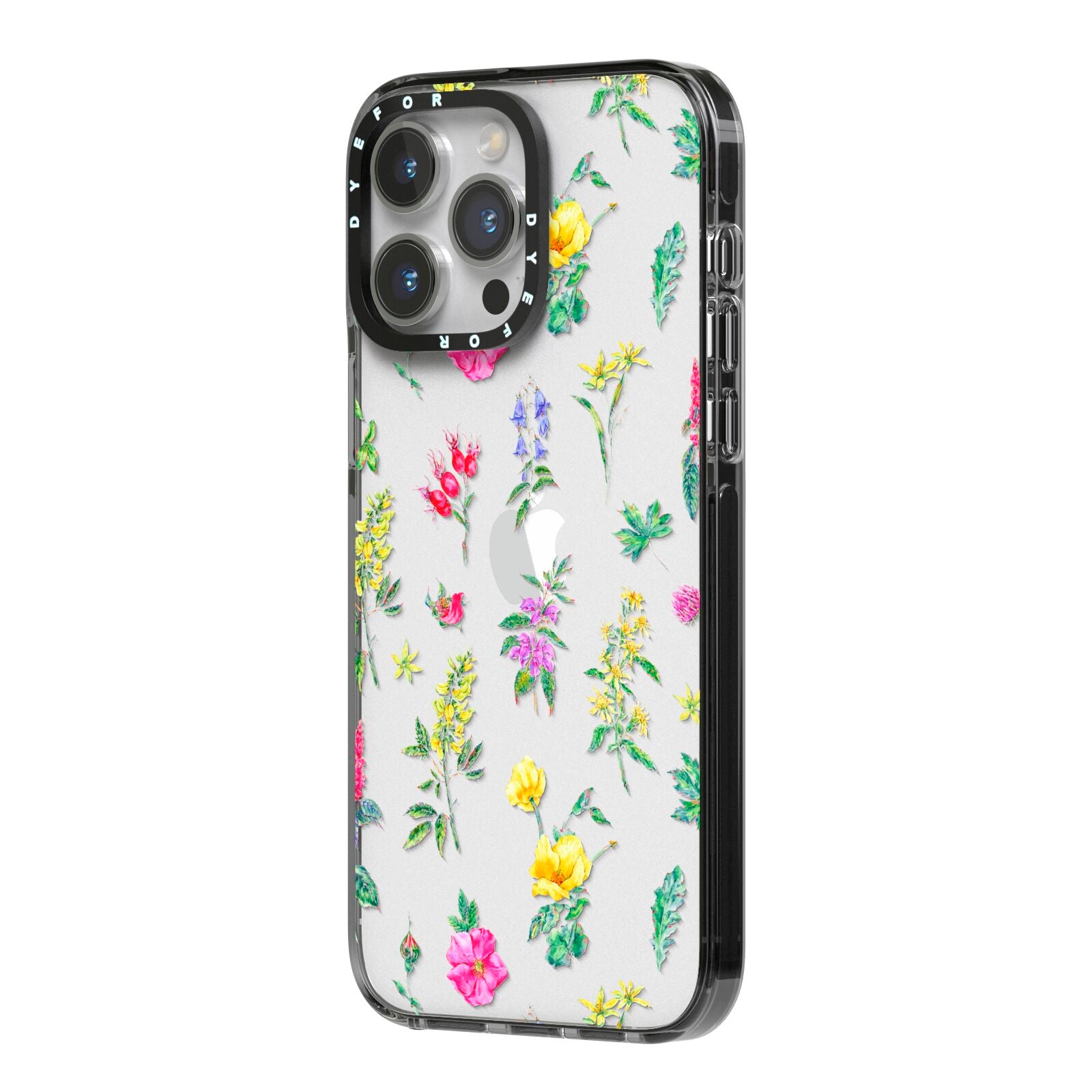 Sprigs Of Floral iPhone 14 Pro Max Black Impact Case Side Angle on Silver phone