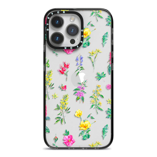 Sprigs Of Floral iPhone 14 Pro Max Black Impact Case on Silver phone