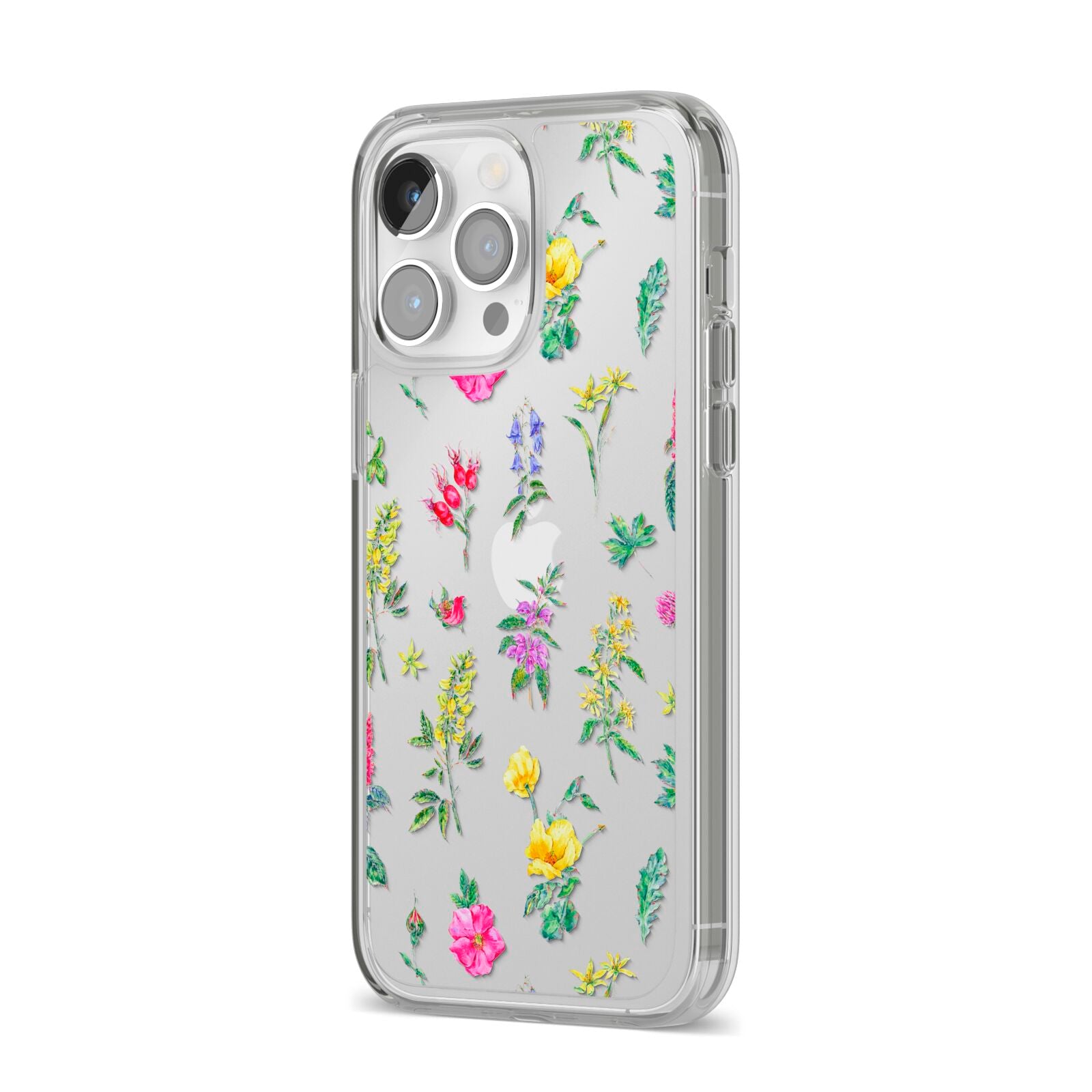 Sprigs Of Floral iPhone 14 Pro Max Clear Tough Case Silver Angled Image